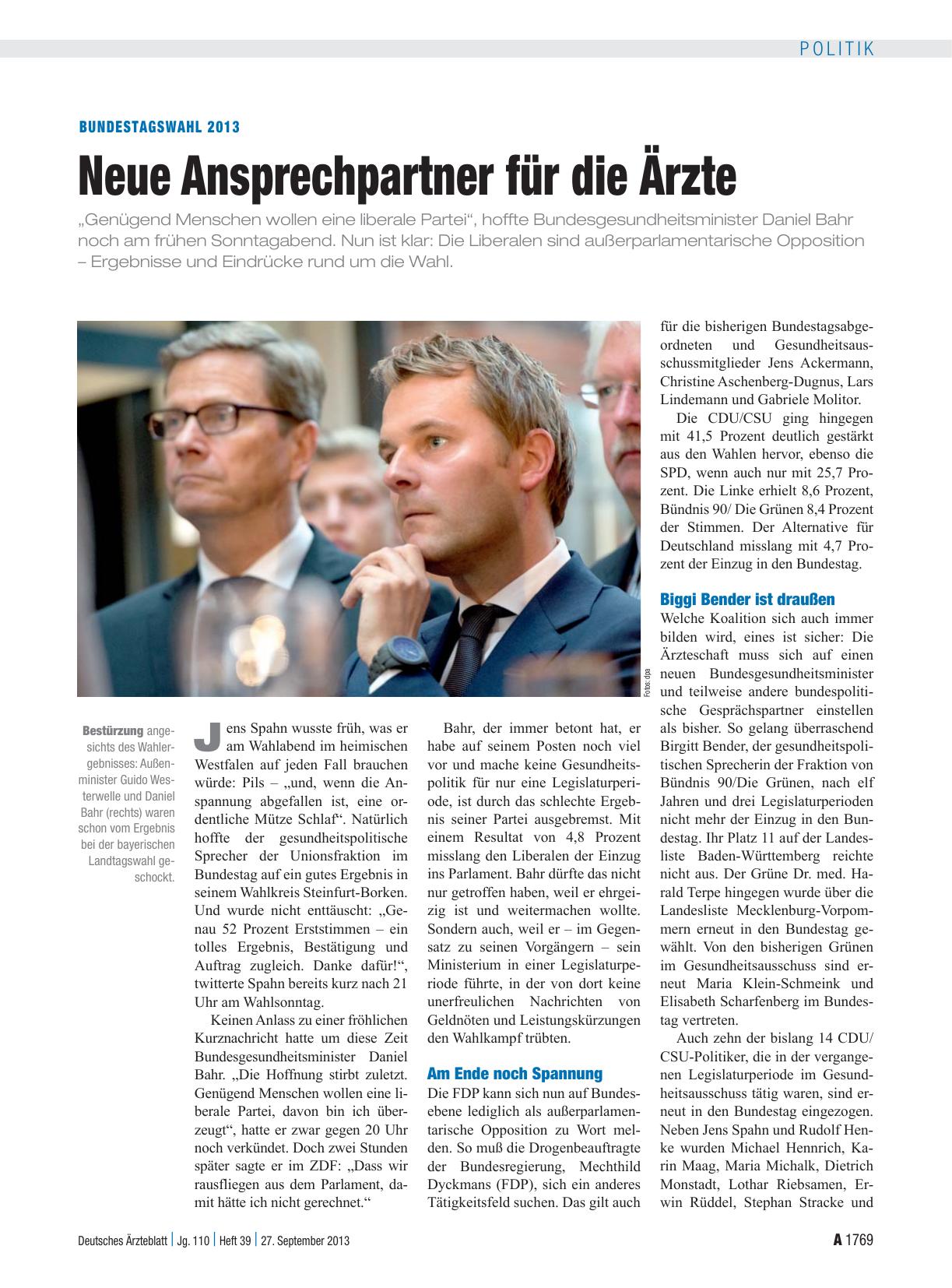 Vorschauseite 1: Bundestagswahl 2013: Neue Ansprechpartner für die Ärzte