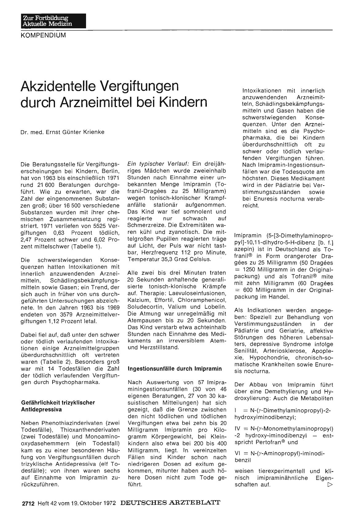 Vorschauseite 1: Akzidentelle Vergiftungen durch Arzneimittel bei Kindern