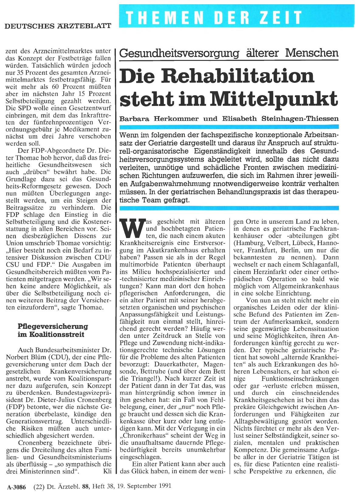 Vorschauseite 1: Gesundheitsversorgung älterer Menschen: Die Rehabilitation steht im Mittelpunkt