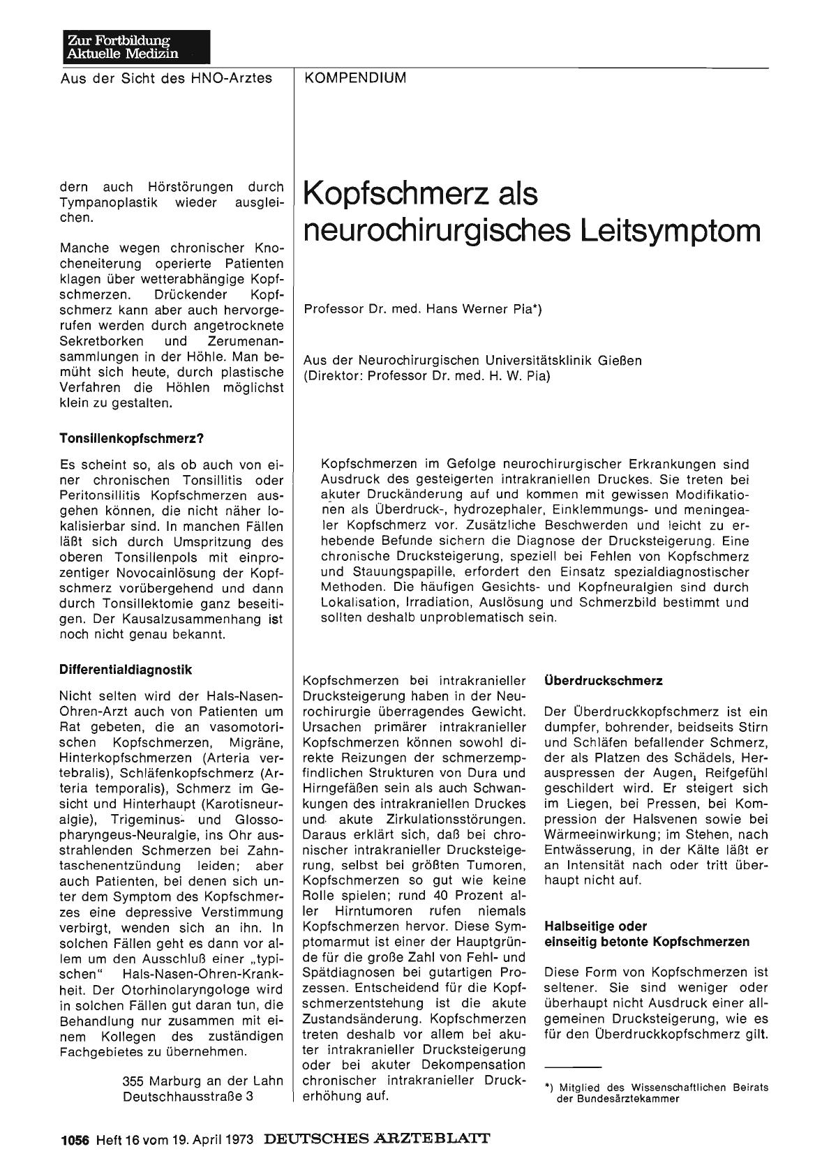 Vorschauseite 1: Kopfschmerz als neurochirurgisches Leitsymptom