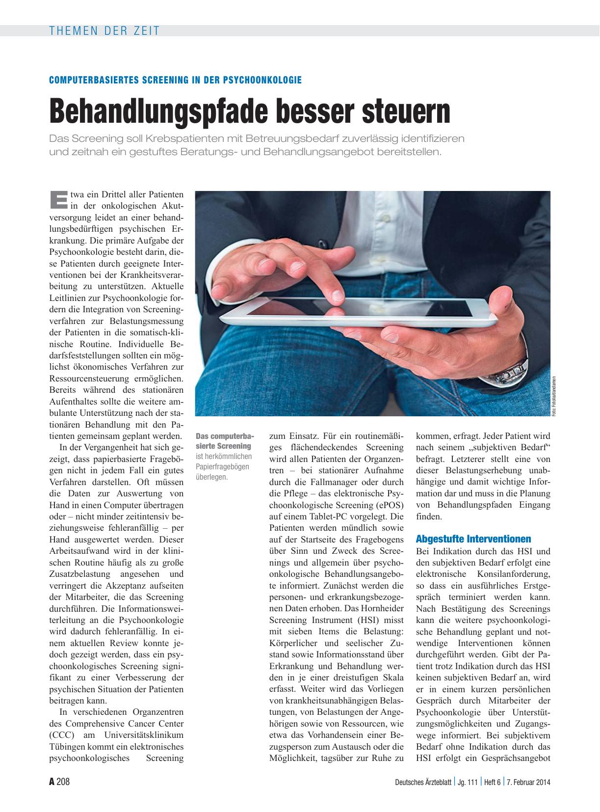 Vorschauseite 1: Computerbasiertes Screening in der Psychoonkologie: Behandlungspfade besser steuern