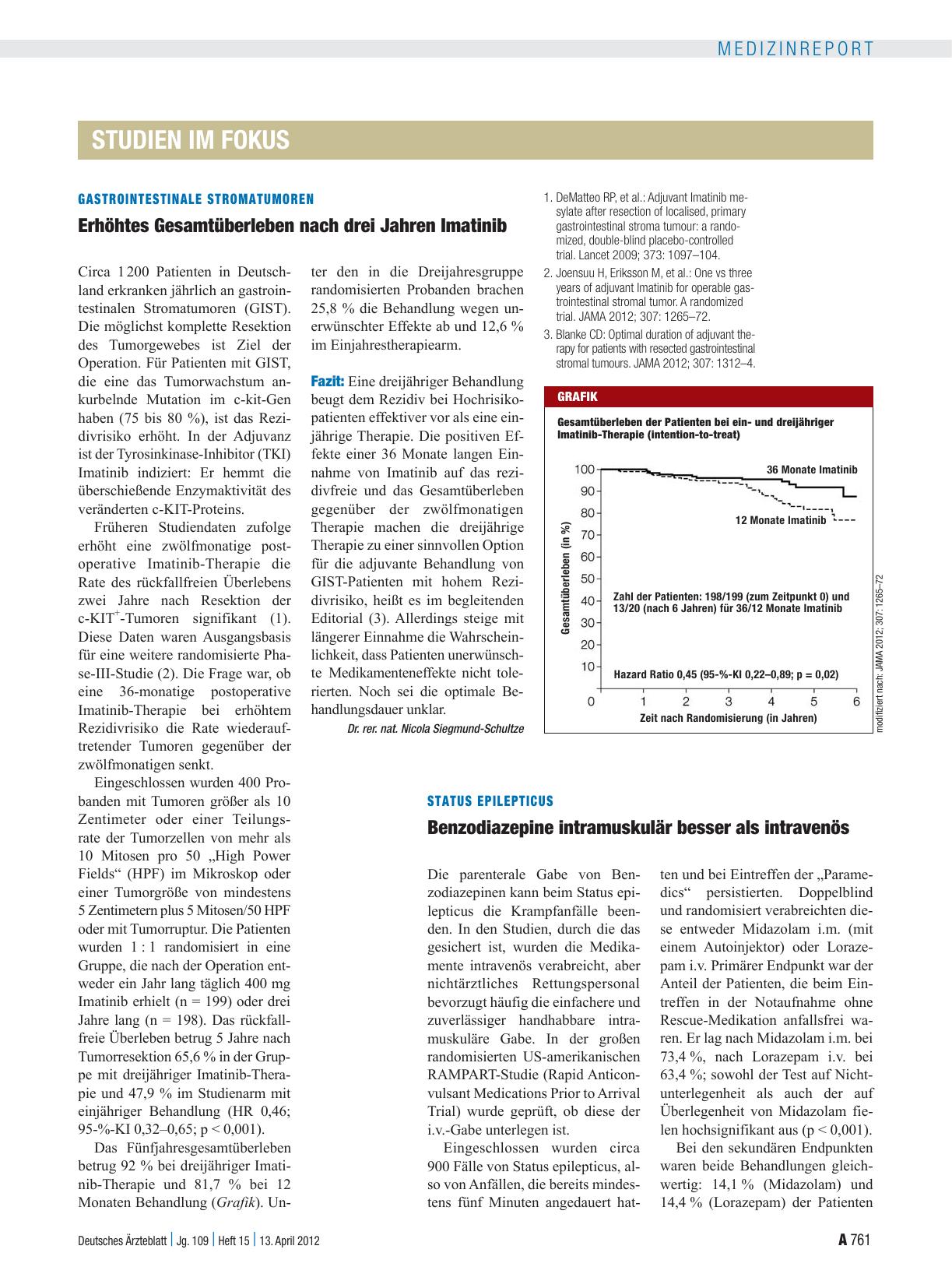 Vorschauseite 1: Gastrointestinale Stromatumoren: Erhöhtes Gesamtüberleben nach drei Jahren Imatinib