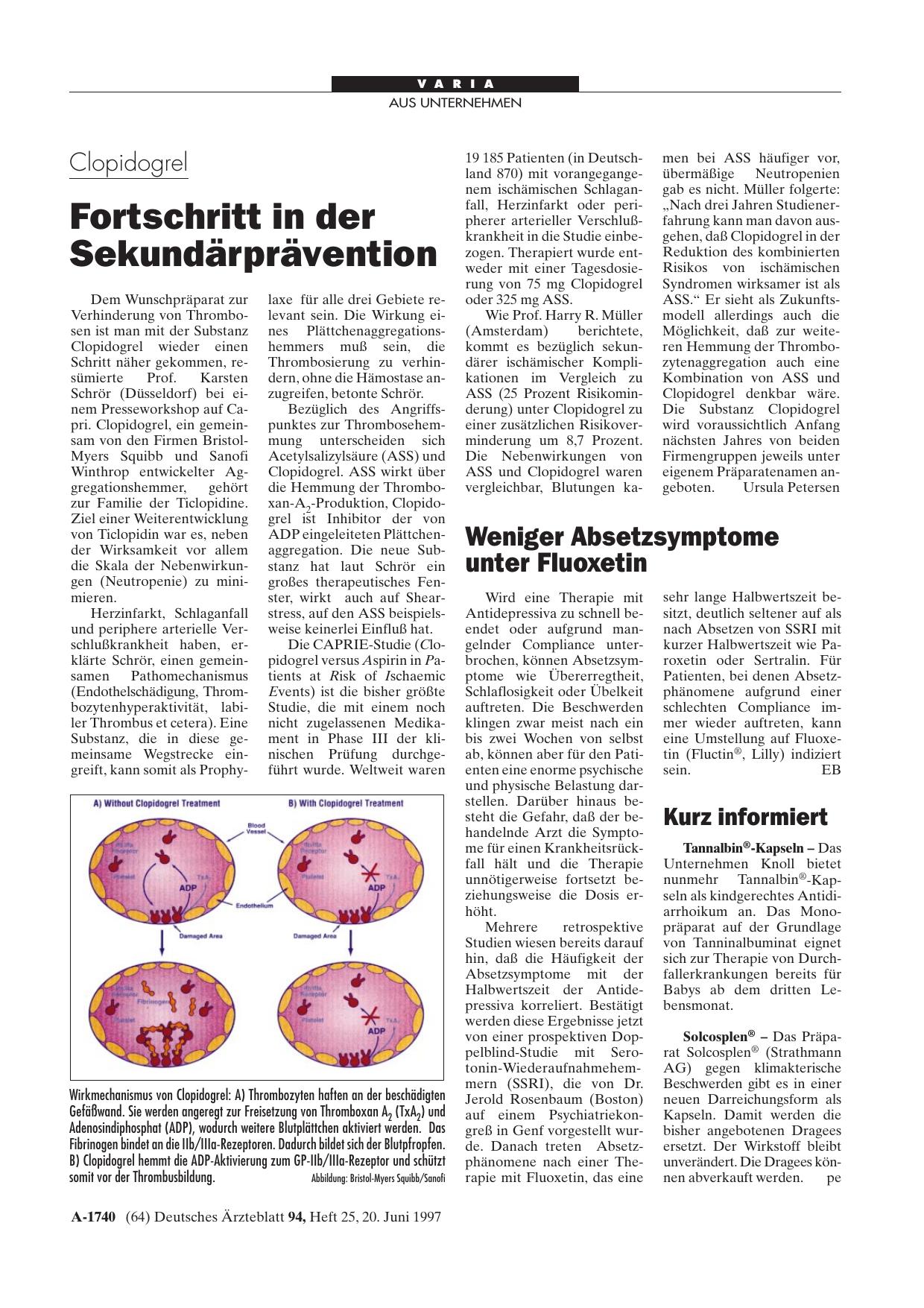 Vorschauseite 1: Clopidogrel: Fortschritt in der Sekundärprävention