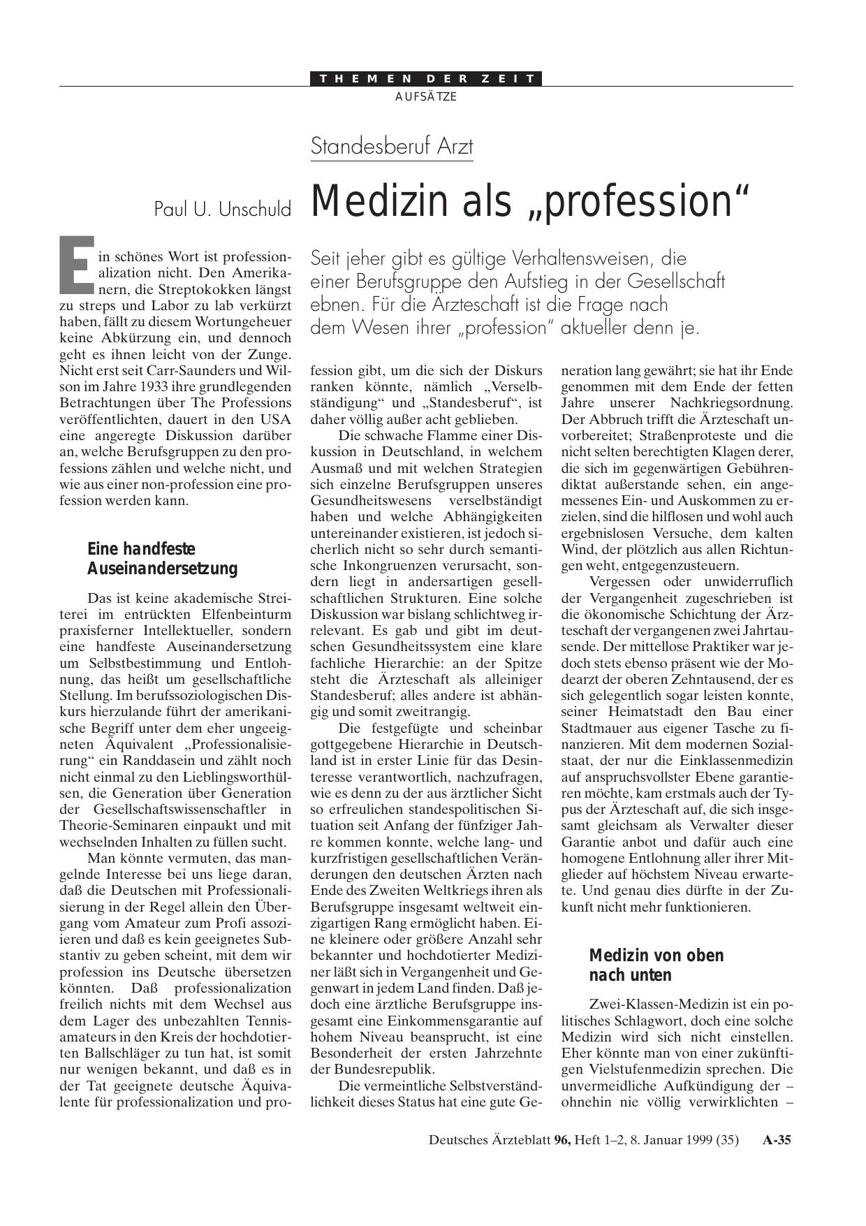 Vorschauseite 1: Standesberuf Arzt: Medizin als „profession“