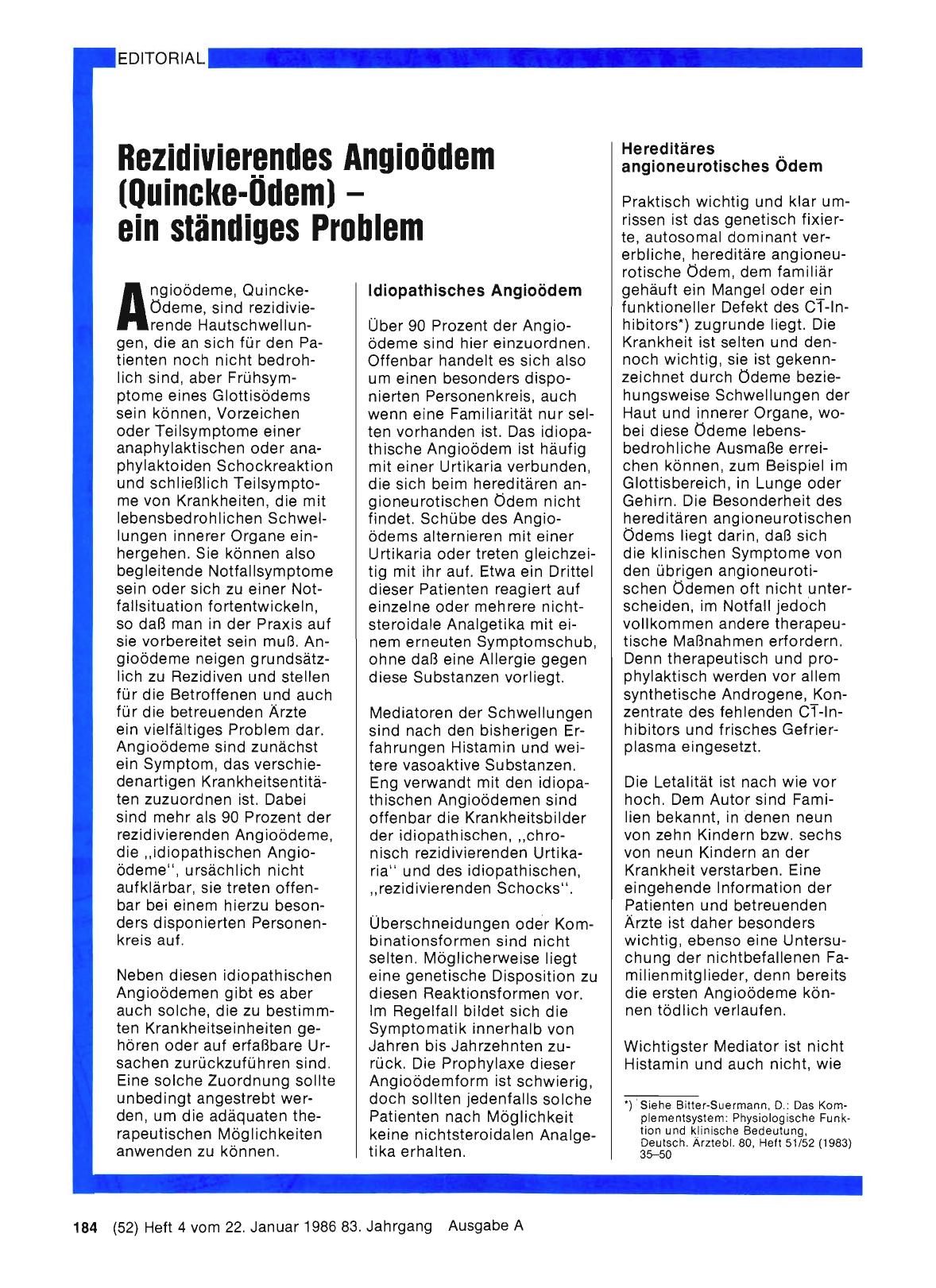 Vorschauseite 1: Rezidivierendes Angioödem (Quincke-Ödem) — ein ständiges Problem
