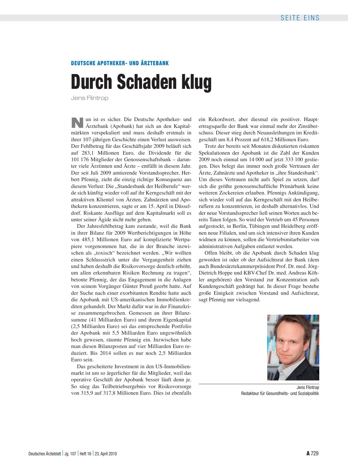 Vorschauseite 1: Deutsche Apothekerund Ärztebank: Durch Schaden klug