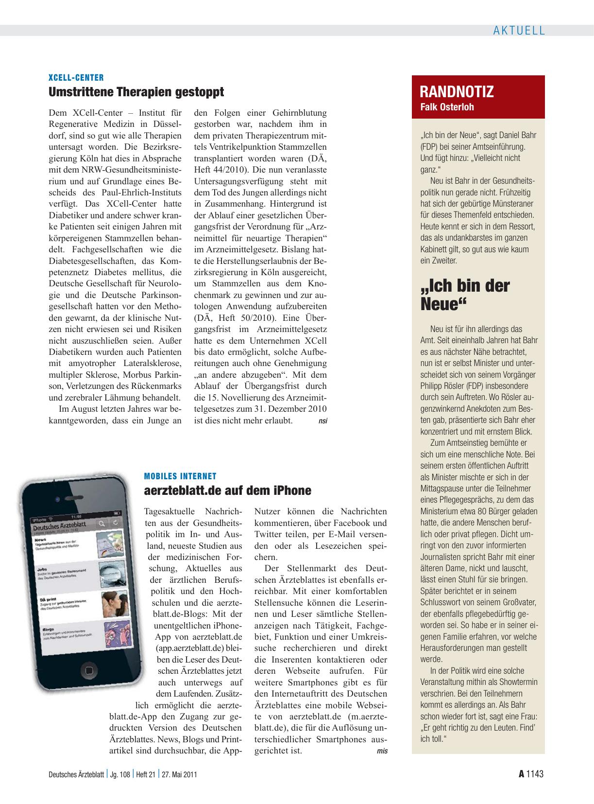 Vorschauseite 1: Mobiles Internet: aerzteblatt. de auf dem iPhone