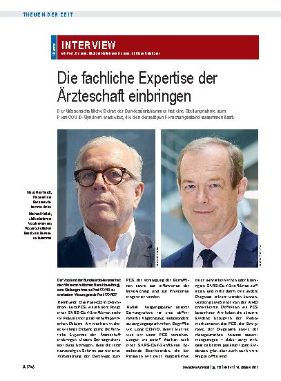 Vorschauseite 1: Interview mit Prof. Dr. med. Michael Hallek und Dr. med. (I) Klaus Reinhardt: Die fachliche Expertise der Ärzteschaft einbringen