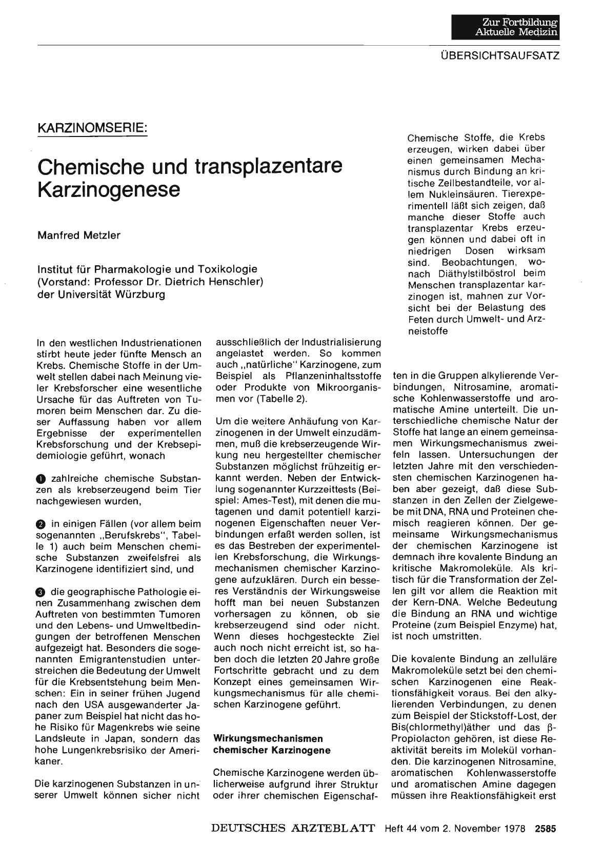 Vorschauseite 1: KARZINOMSERIE: Chemische und transplazentare Karzinogenese