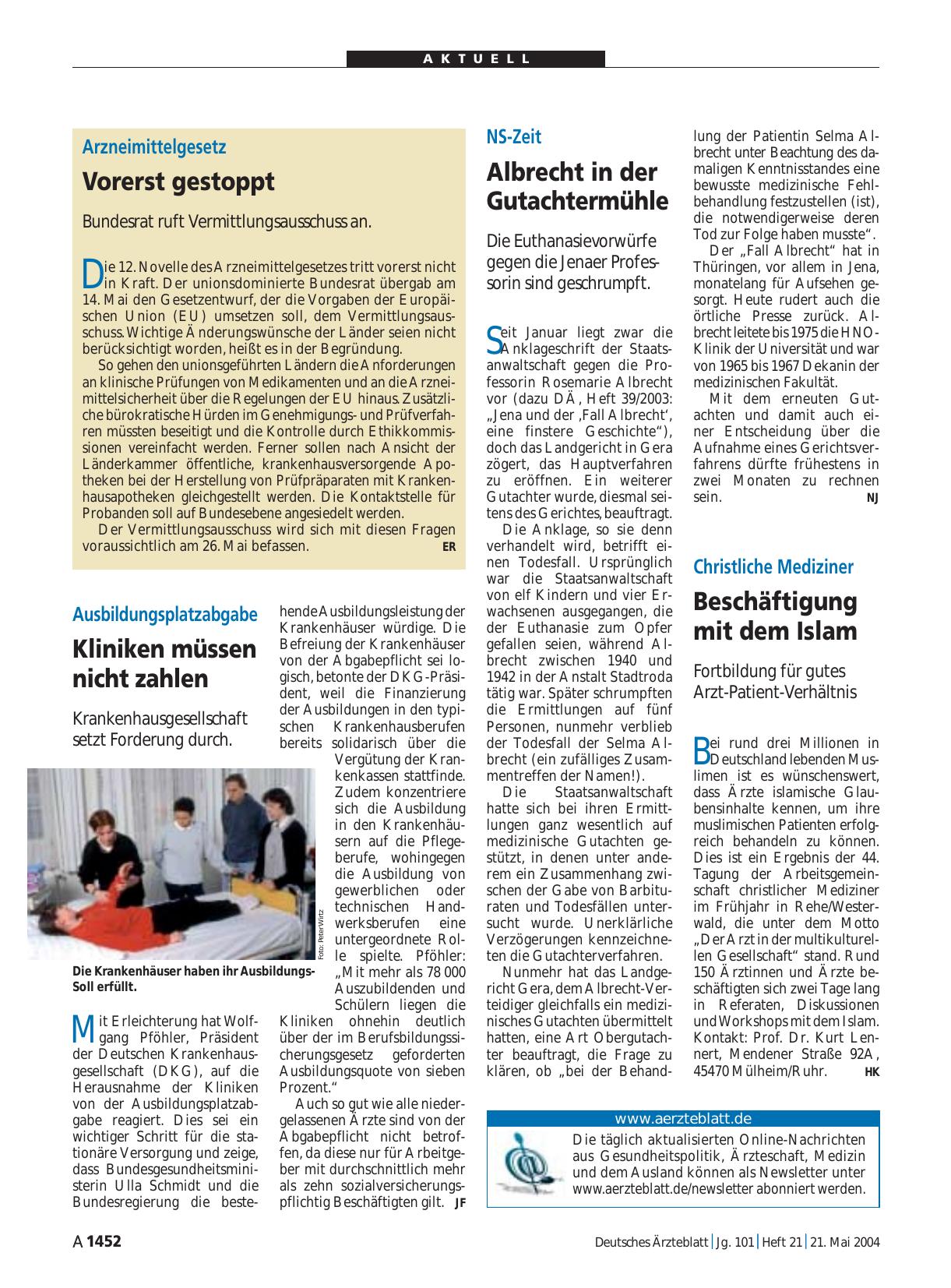 Vorschauseite 1: Ausbildungsplatzabgabe: Kliniken müssen nicht zahlen