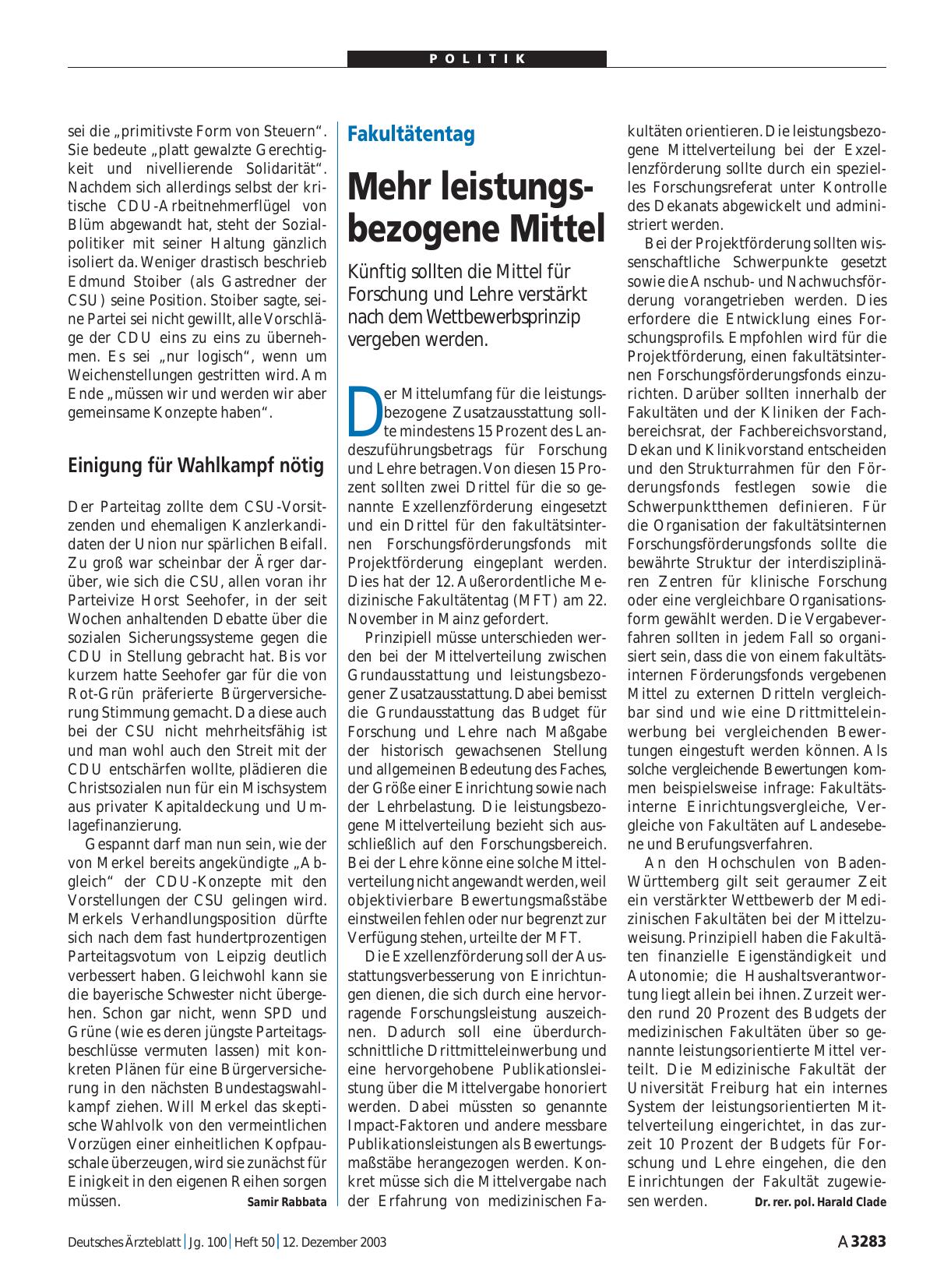 Vorschauseite 1: Fakultätentag: Mehr leistungsbezogene Mittel