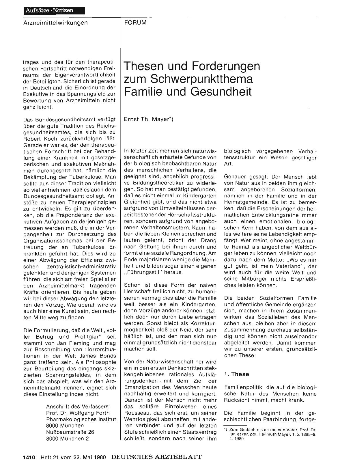 Vorschauseite 1: Thesen und Forderungen zum Schwerpunktthema Familie und Gesundheit