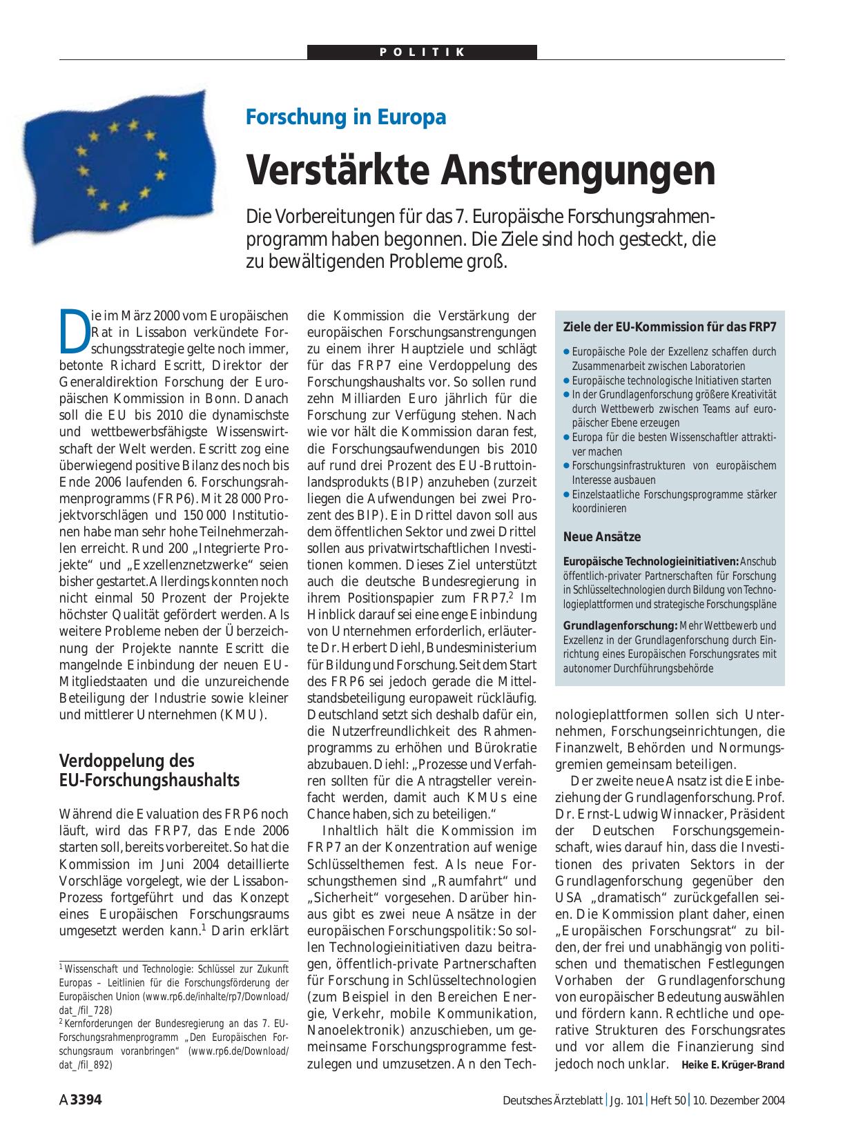 Vorschauseite 1: Forschung in Europa: Verstärkte Anstrengungen