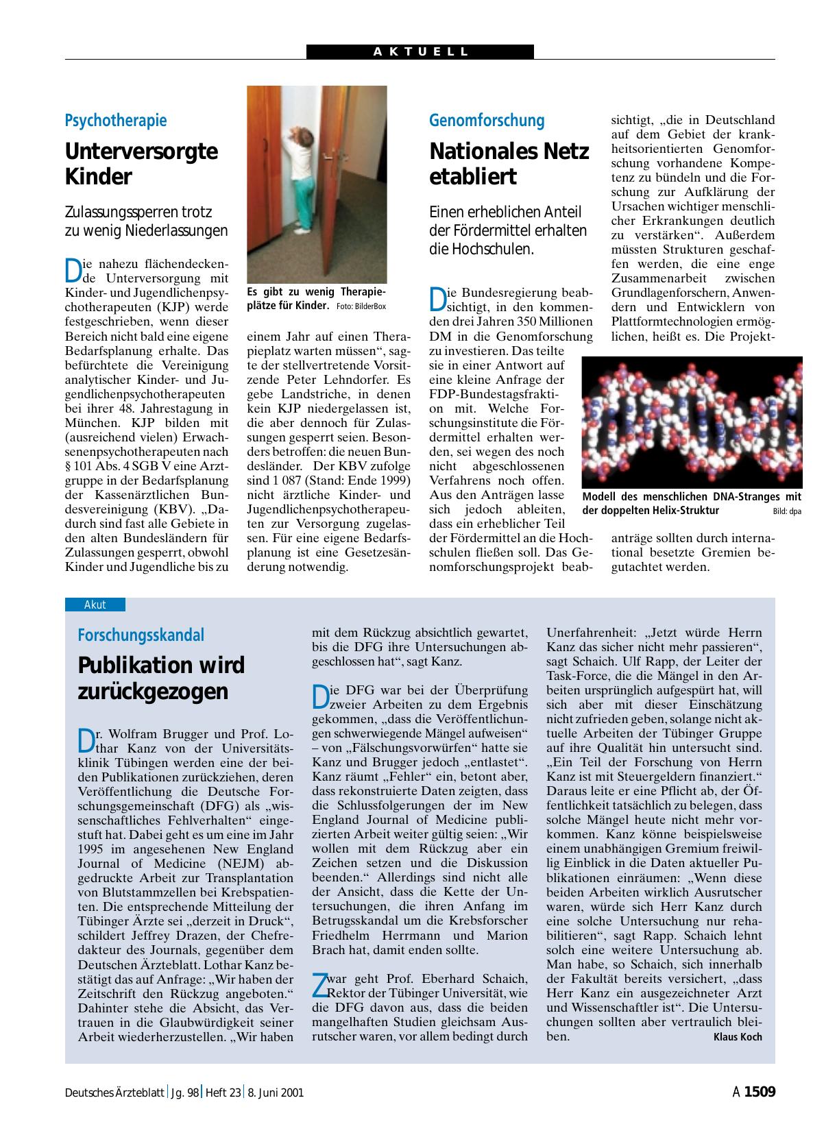 Vorschauseite 1: Psychotherapie: Unterversorgte Kinder