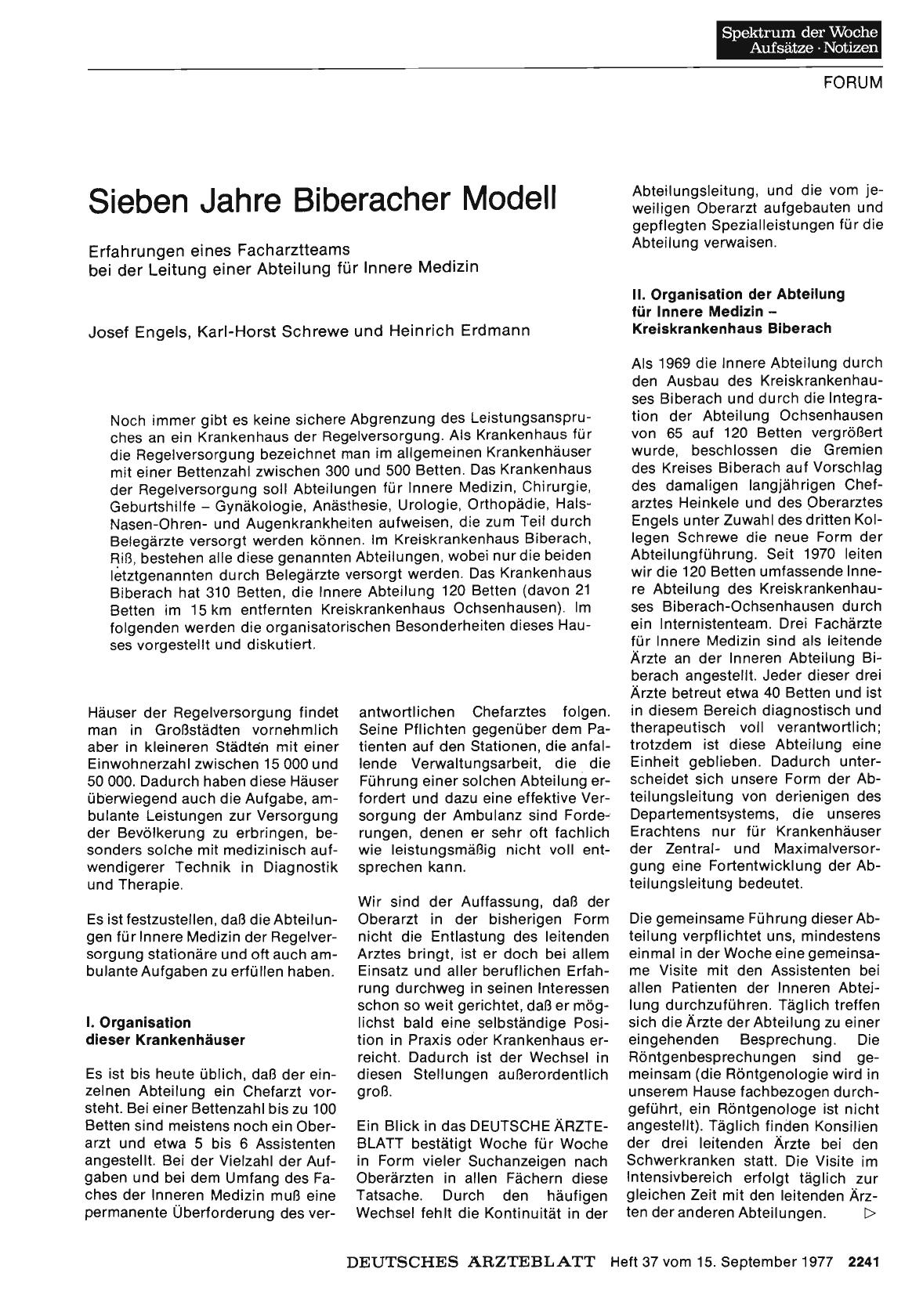 Vorschauseite 1: Sieben Jahre Biberacher Modell: Erfahrungen eines Facharztteams bei der Leitung einer Abteilung für Innere Medizin