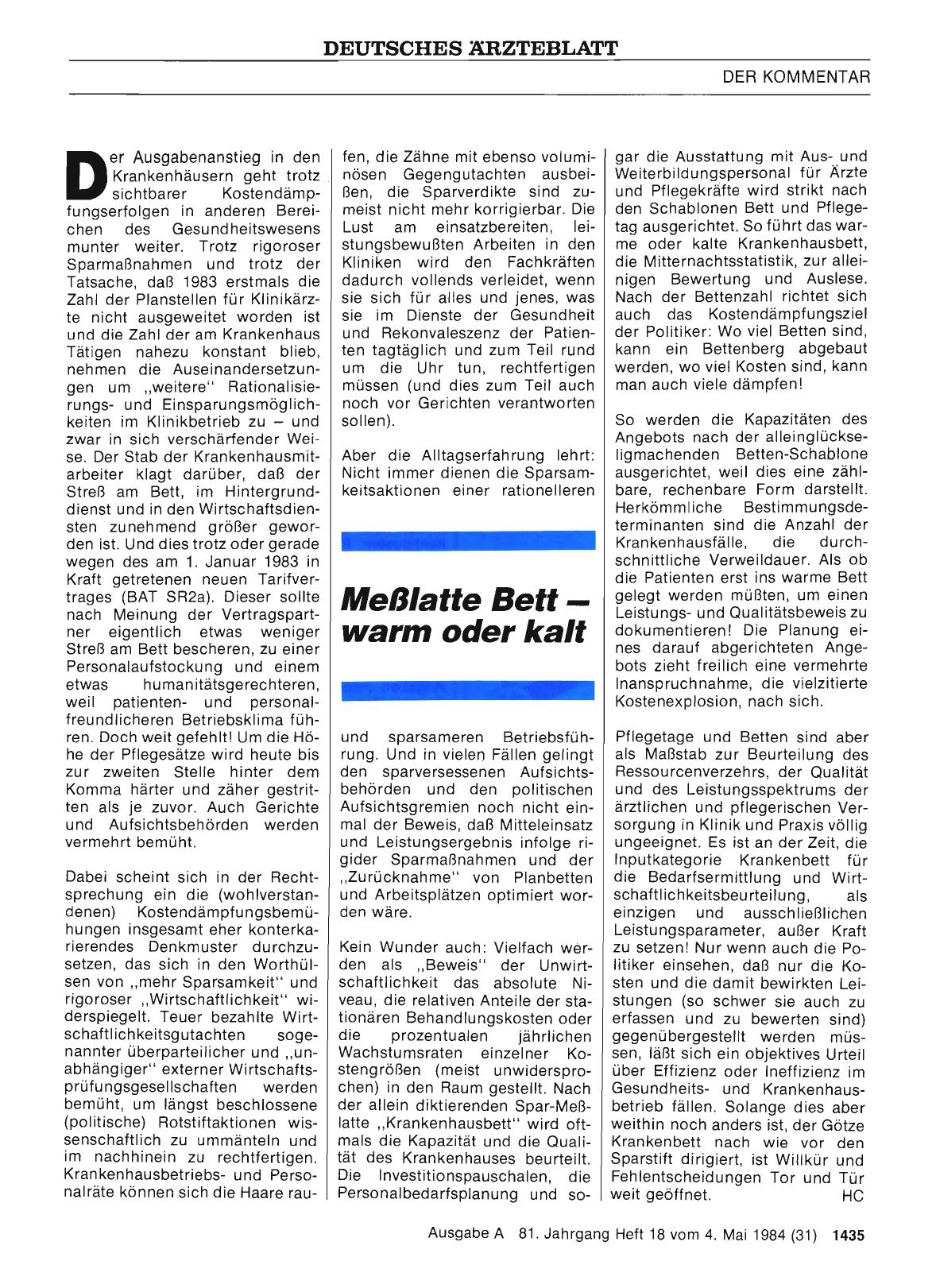 Vorschauseite 1: Meßlatte Bett — warm oder kalt