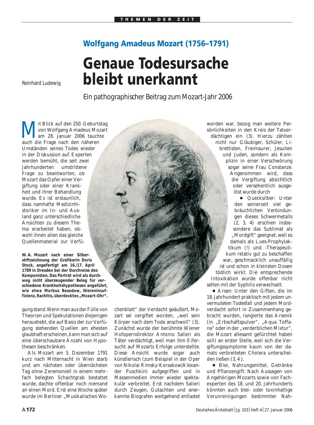 Vorschauseite 1: Wolfgang Amadeus Mozart (1756 – 1791): Genaue Todesursache bleibt unerkannt