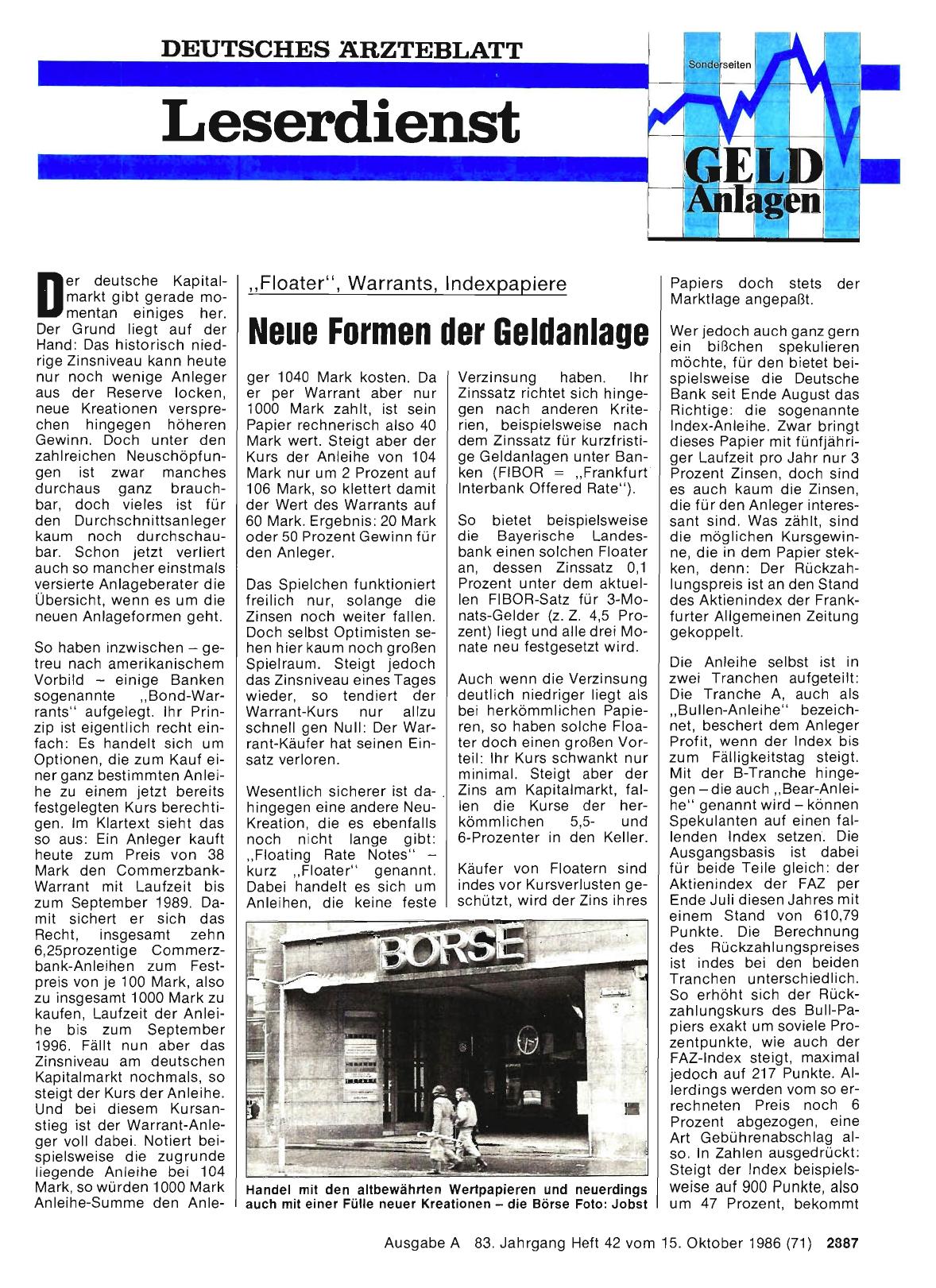 Vorschauseite 1: „Floater“, Warrants, Indexpapiere: Neue Formen der Geldanlage