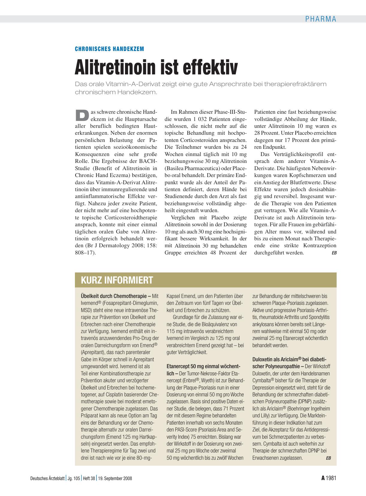 Vorschauseite 1: Chronisches Handekzem: Alitretinoin ist effektiv