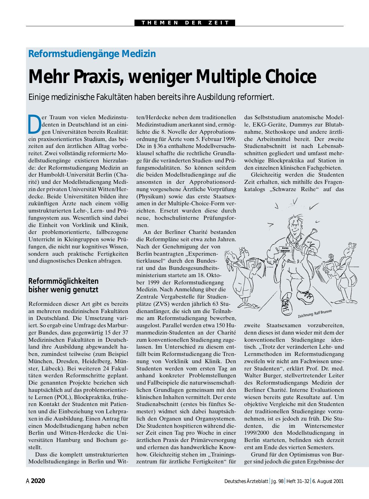 Vorschauseite 1: Reformstudiengänge Medizin: Mehr Praxis, weniger Multiple Choice