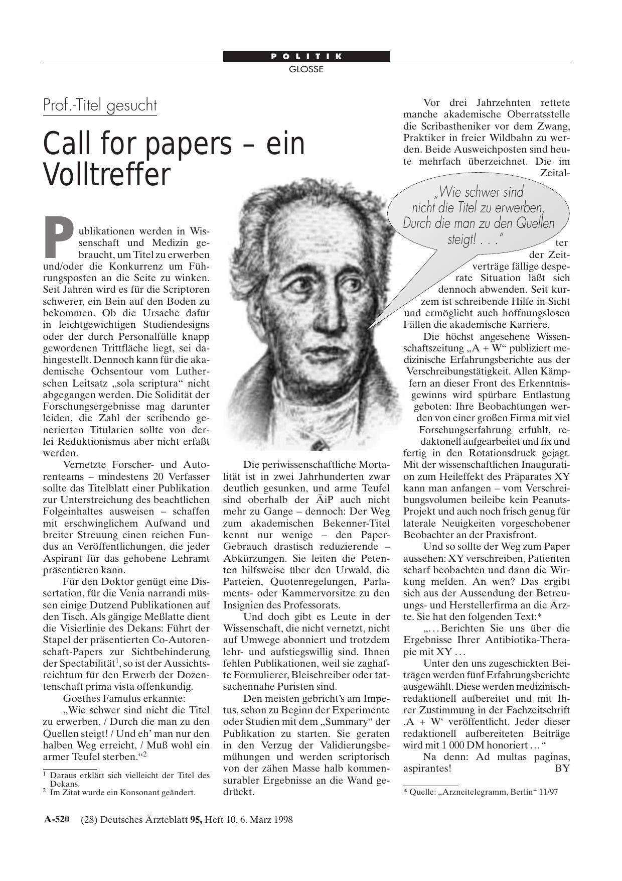 Vorschauseite 1: Prof. -Titel gesucht: Call for papers - ein Volltreffer