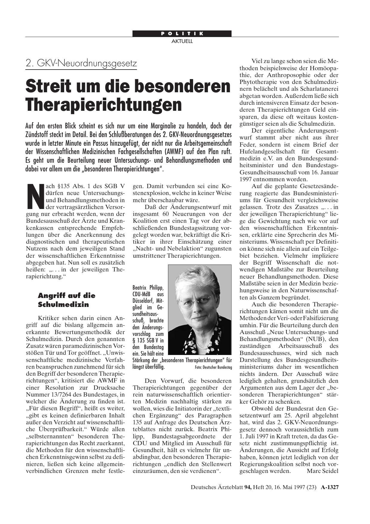 Vorschauseite 1: 2. GKV-Neuordnungsgesetz: Streit um die besonderen Therapierichtungen