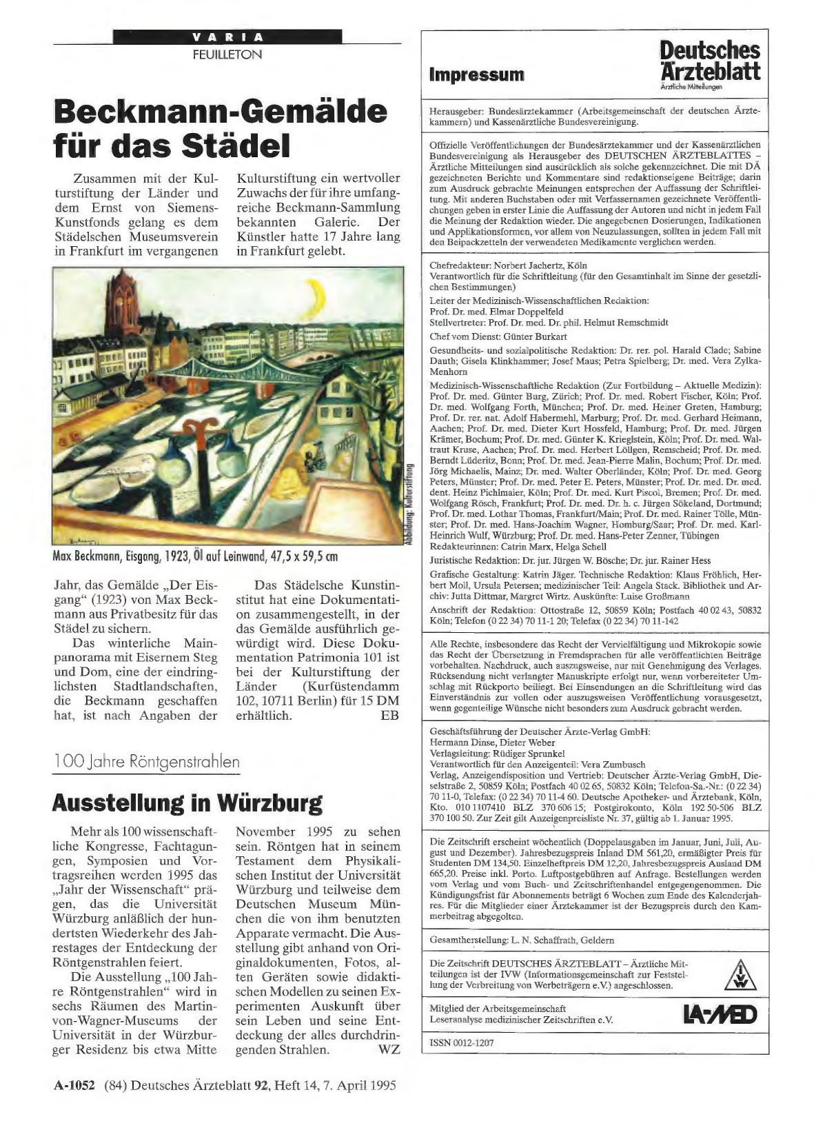 Vorschauseite 1: Beckmann-Gemälde für das Städel