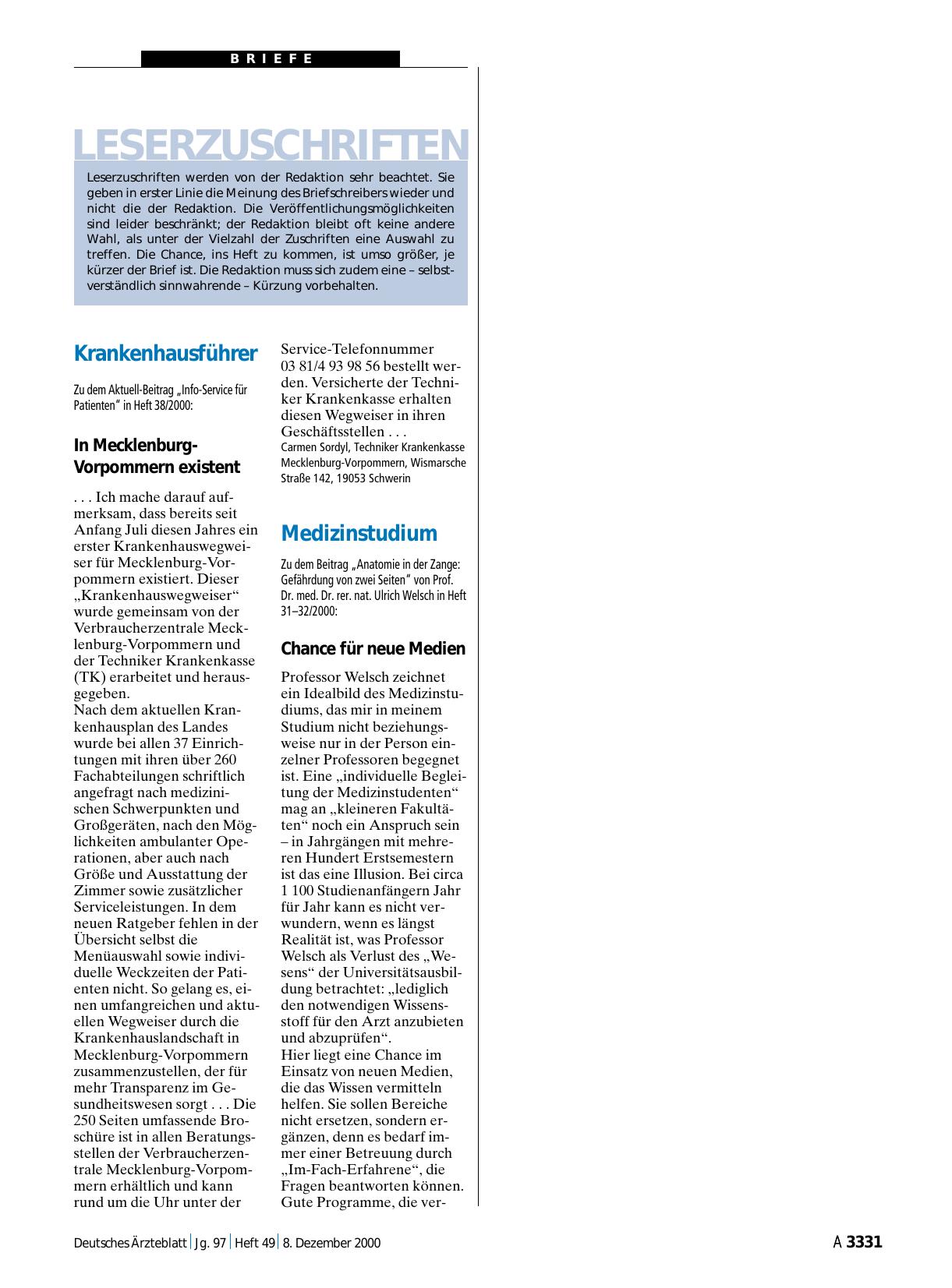 Vorschauseite 1: Medizinstudium: Chance für neue Medien