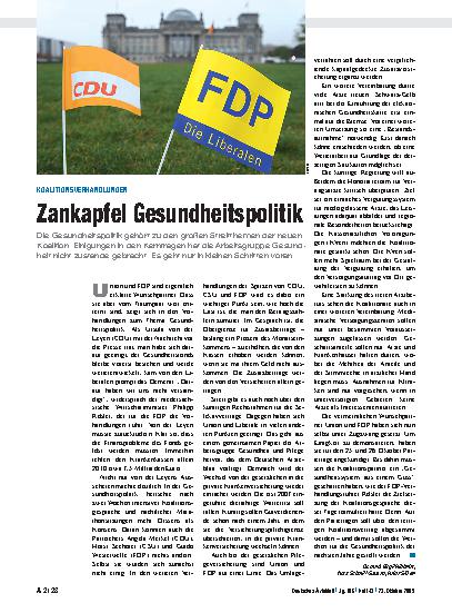 Vorschauseite 1: Koalitionsverhandlungen: Zankapfel Gesundheitspolitik