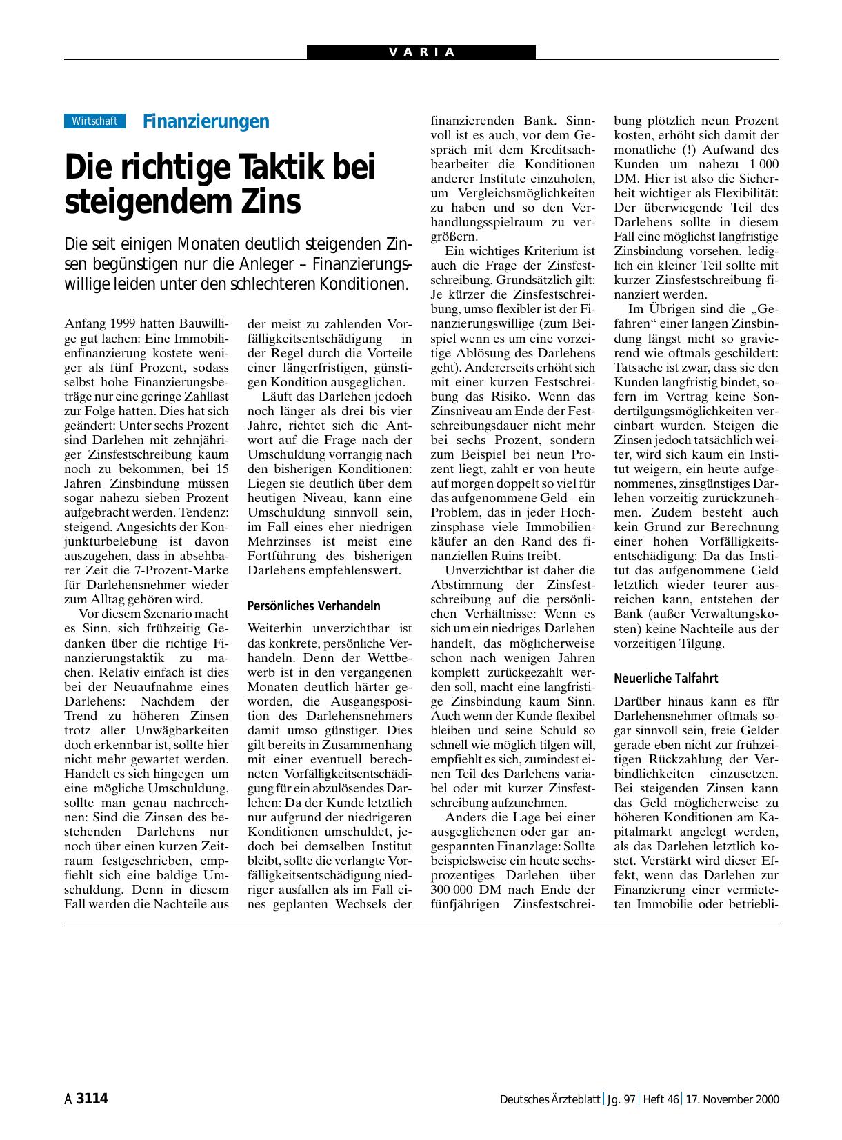Vorschauseite 1: Finanzierungen: Die richtige Taktik bei steigendem Zins