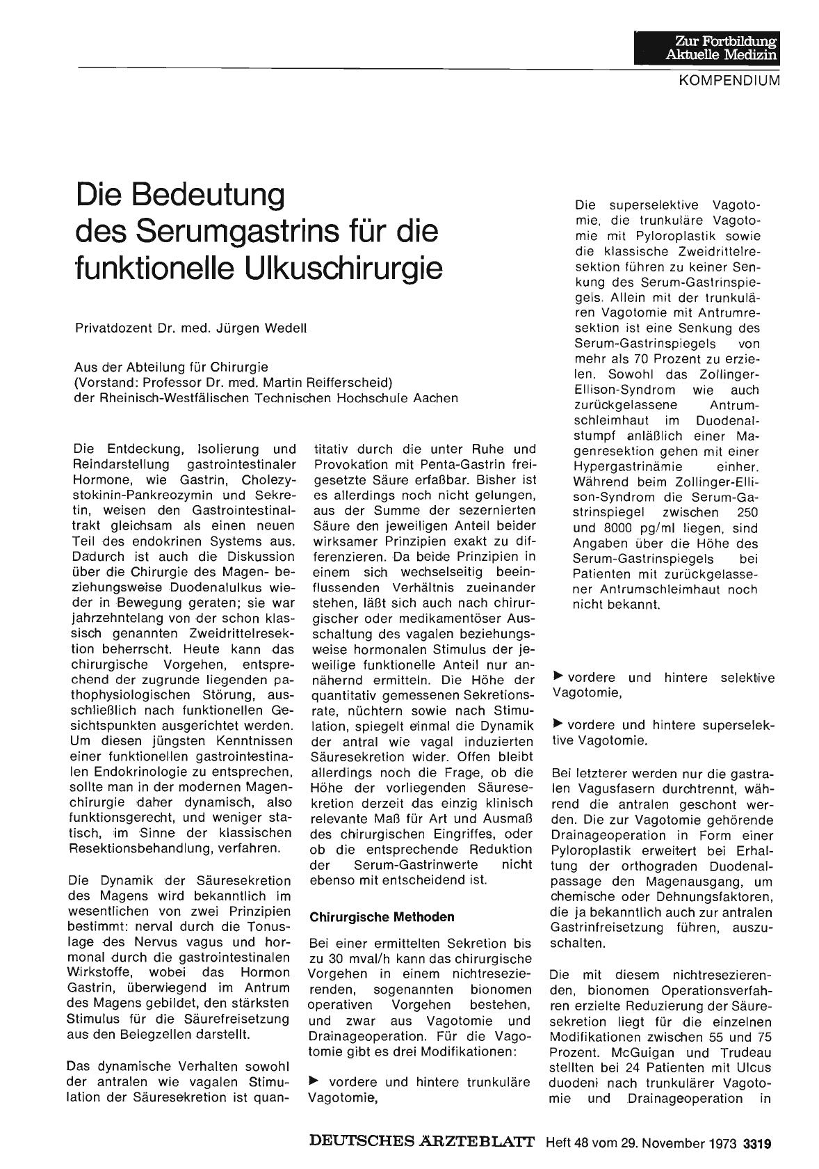 Vorschauseite 1: Die Bedeutung des Serumgastrins für die funktionelle Ulkuschirurgie