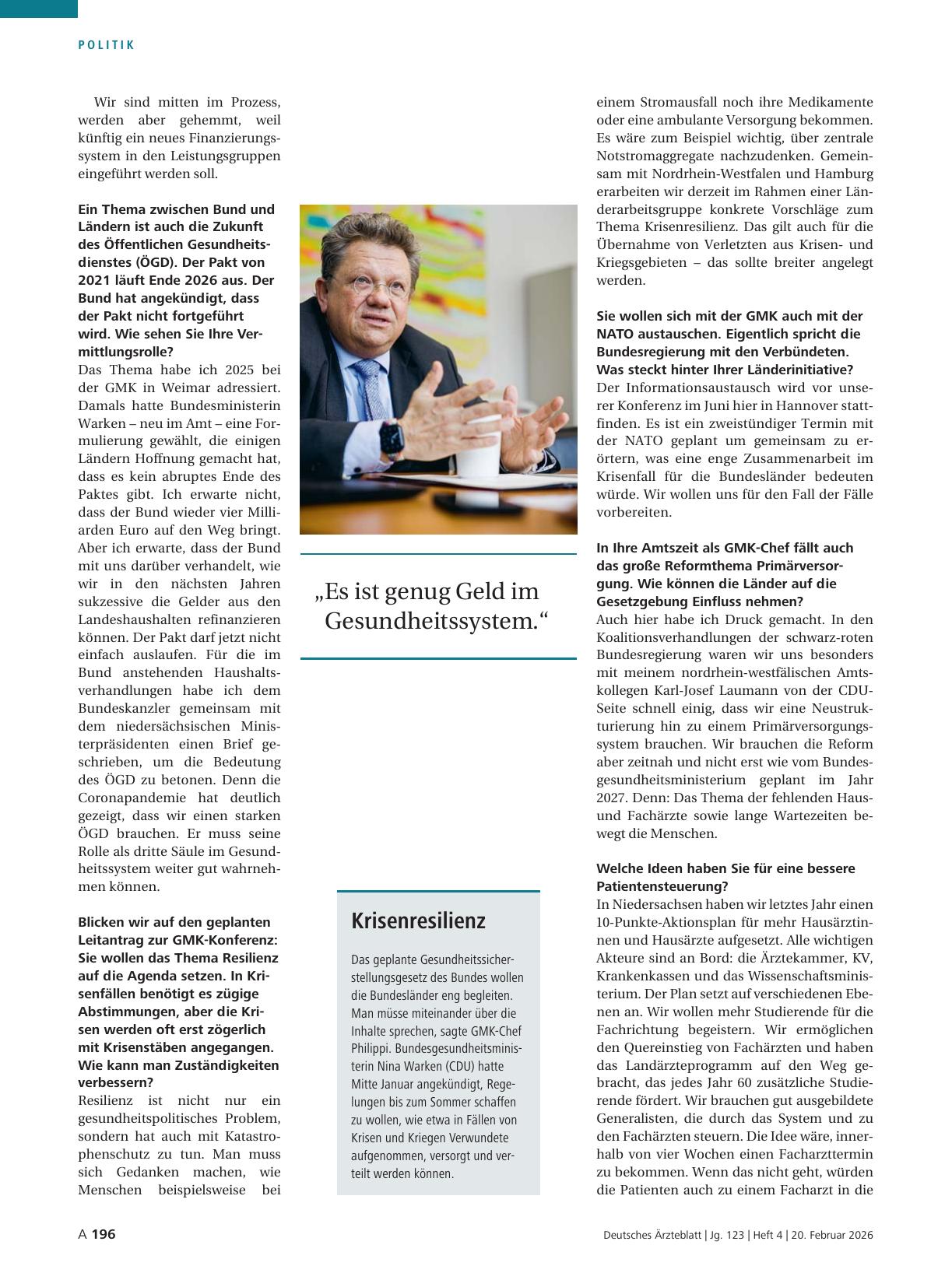 Vorschauseite 3: Interview mit Andreas Philippi, Vorsitzender der Gesundheitsministerkonferenz: „Es darf niemals bei Kindern gespart werden“
