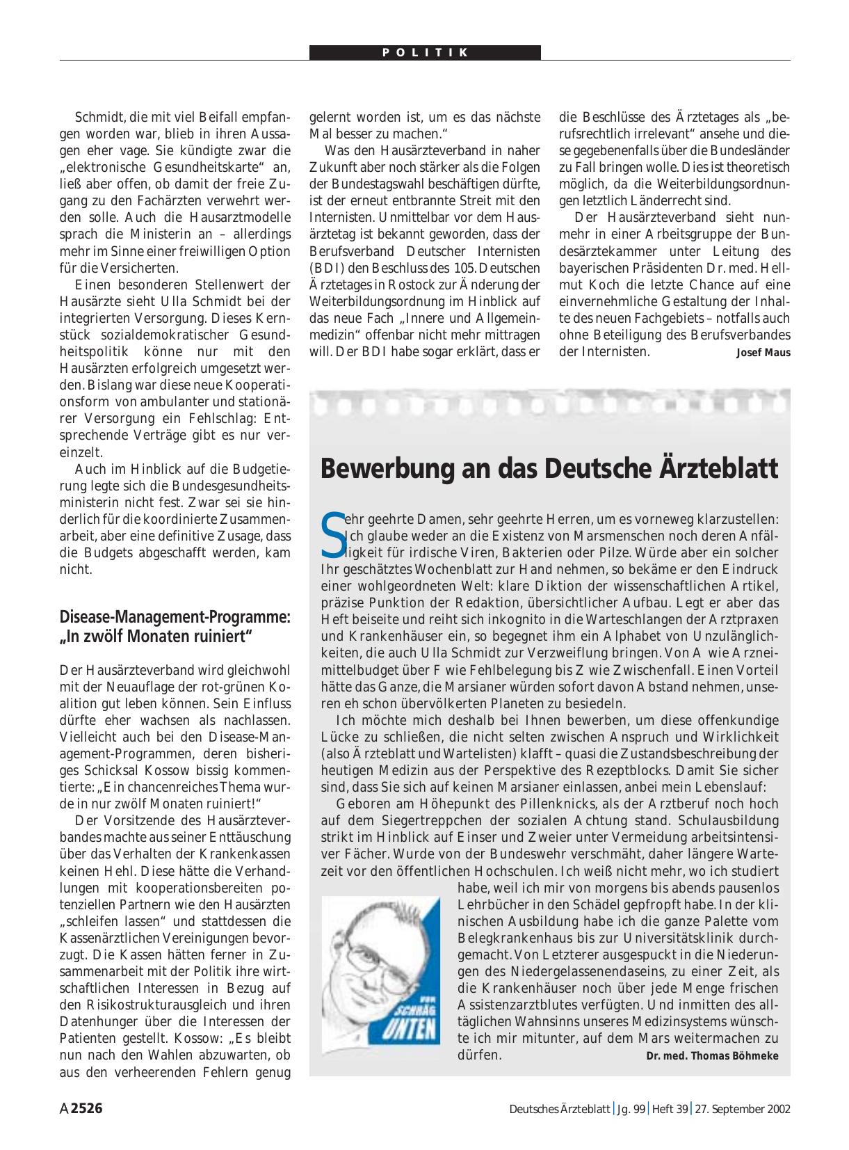 Vorschauseite 1: Bewerbung an das Deutsche Ärzteblatt