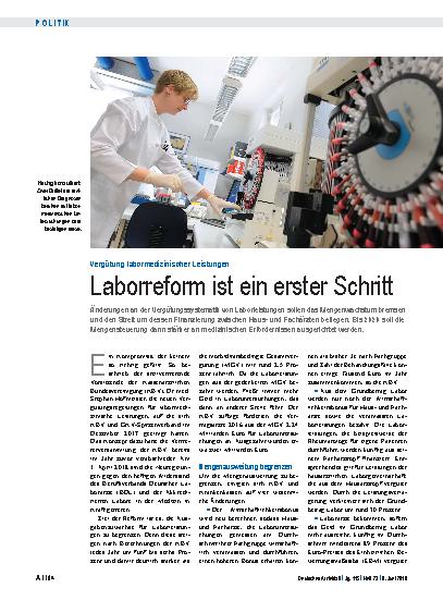 Vorschauseite 1: Vergütung labormedizinischer Leistungen: Laborreform ist ein erster Schritt