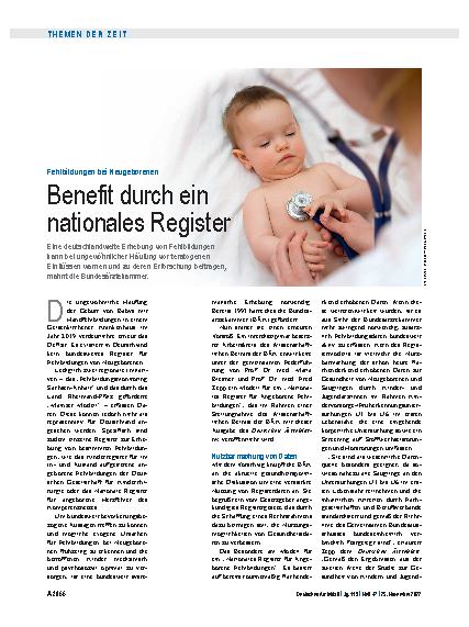 Vorschauseite 1: Fehlbildungen bei Neugeborenen: Benefit durch ein nationales Register