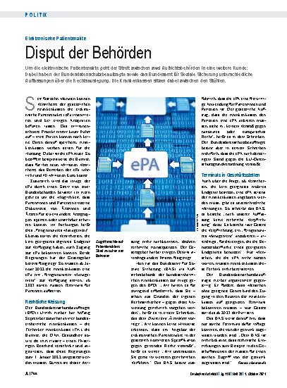 Vorschauseite 1: Elektronische Patientenakte: Disput der Behörden
