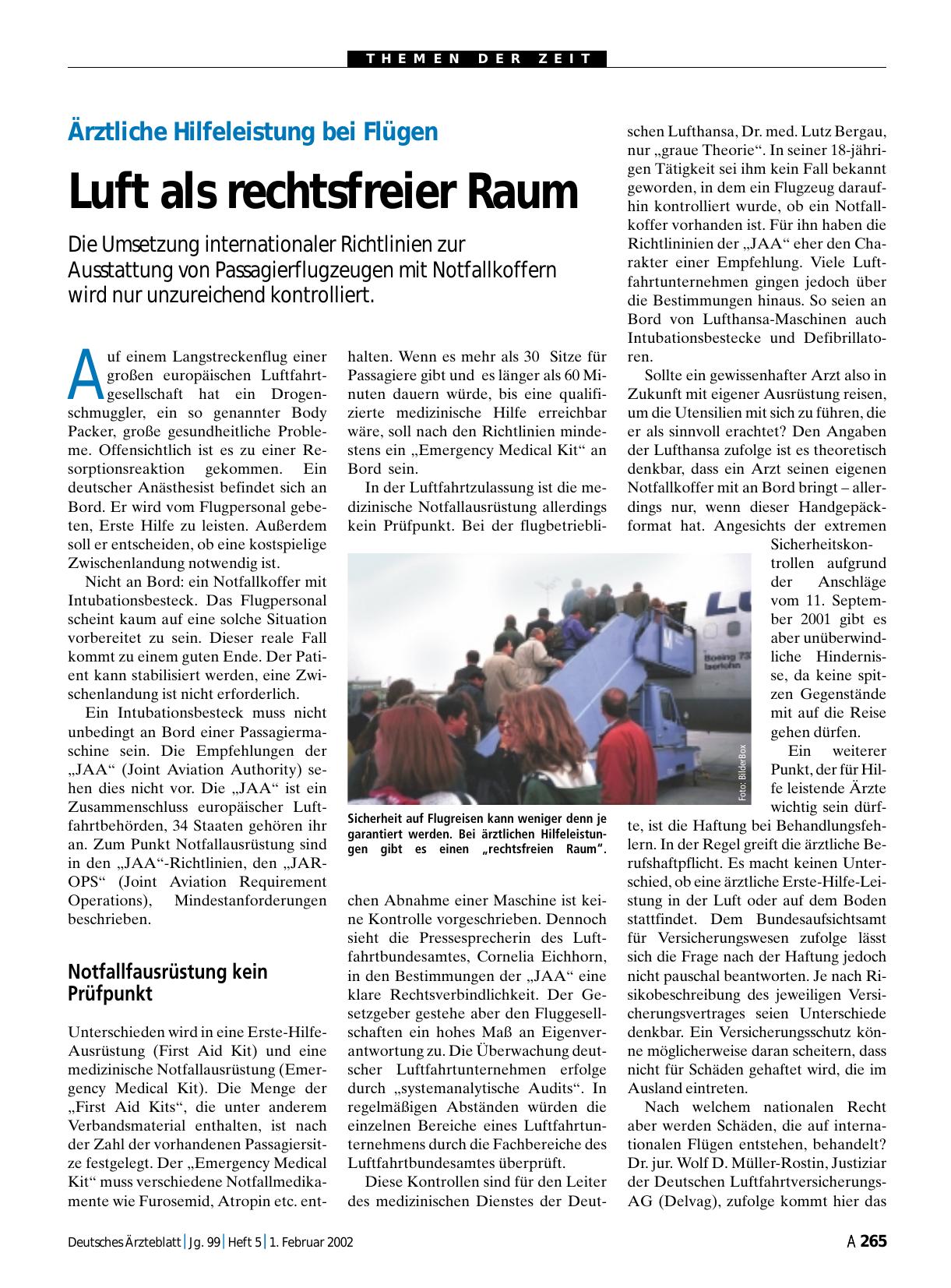 Vorschauseite 1: Ärztliche Hilfeleistung bei Flügen: Luft als rechtsfreier Raum