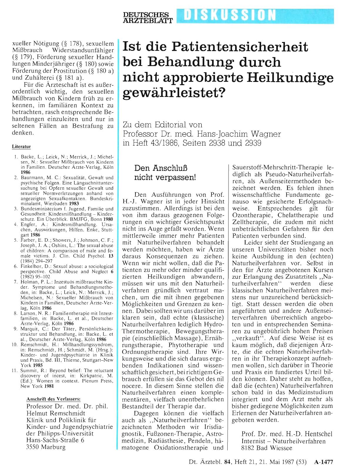 Vorschauseite 1: Ist die Patientensicherheit bei Behandlung durch nicht approbierte Heilkundige gewährleistet? : Den Anschluß nicht verpassen!