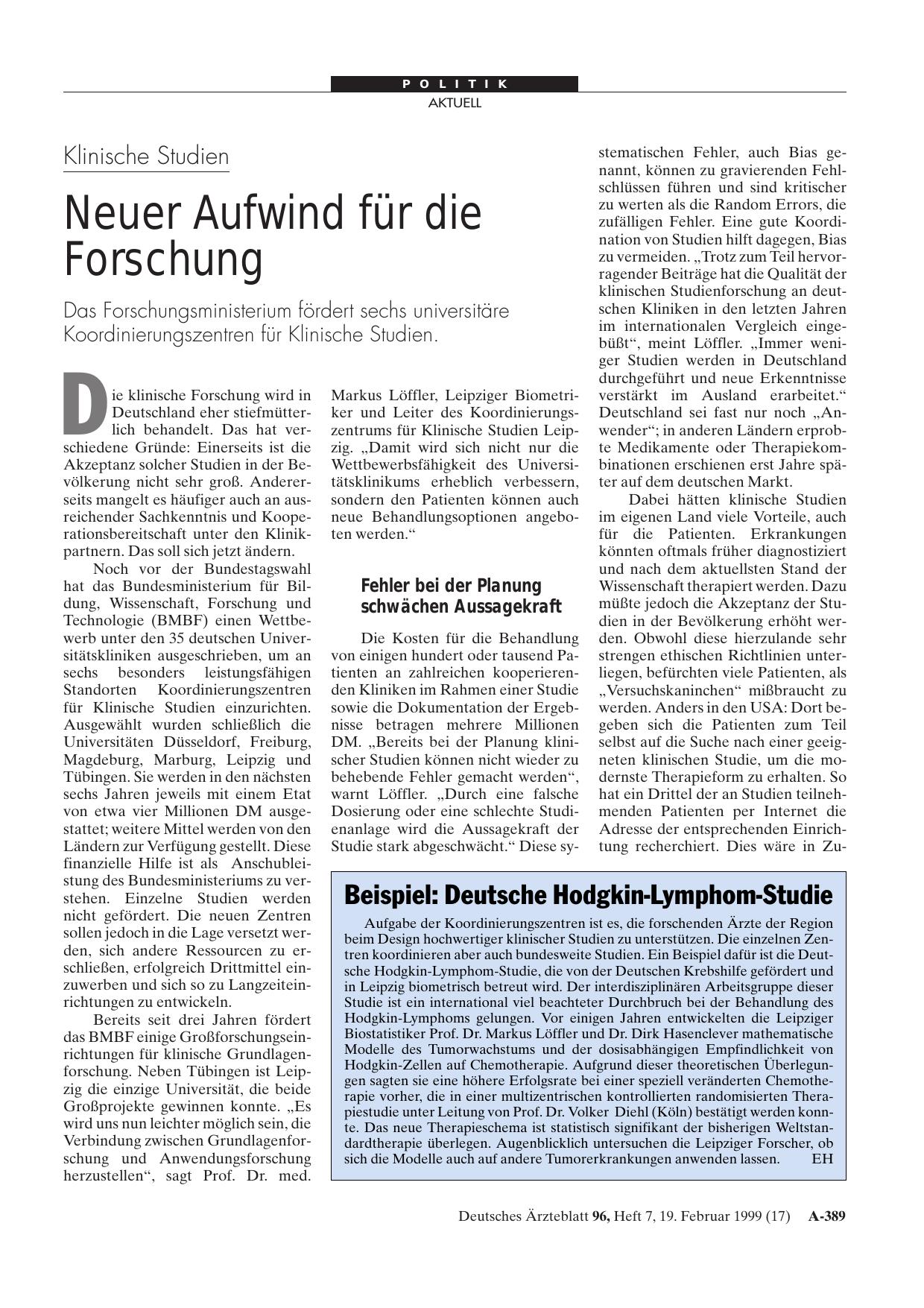 Vorschauseite 1: Beispiel: Deutsche Hodgkin-Lymphom-Studie