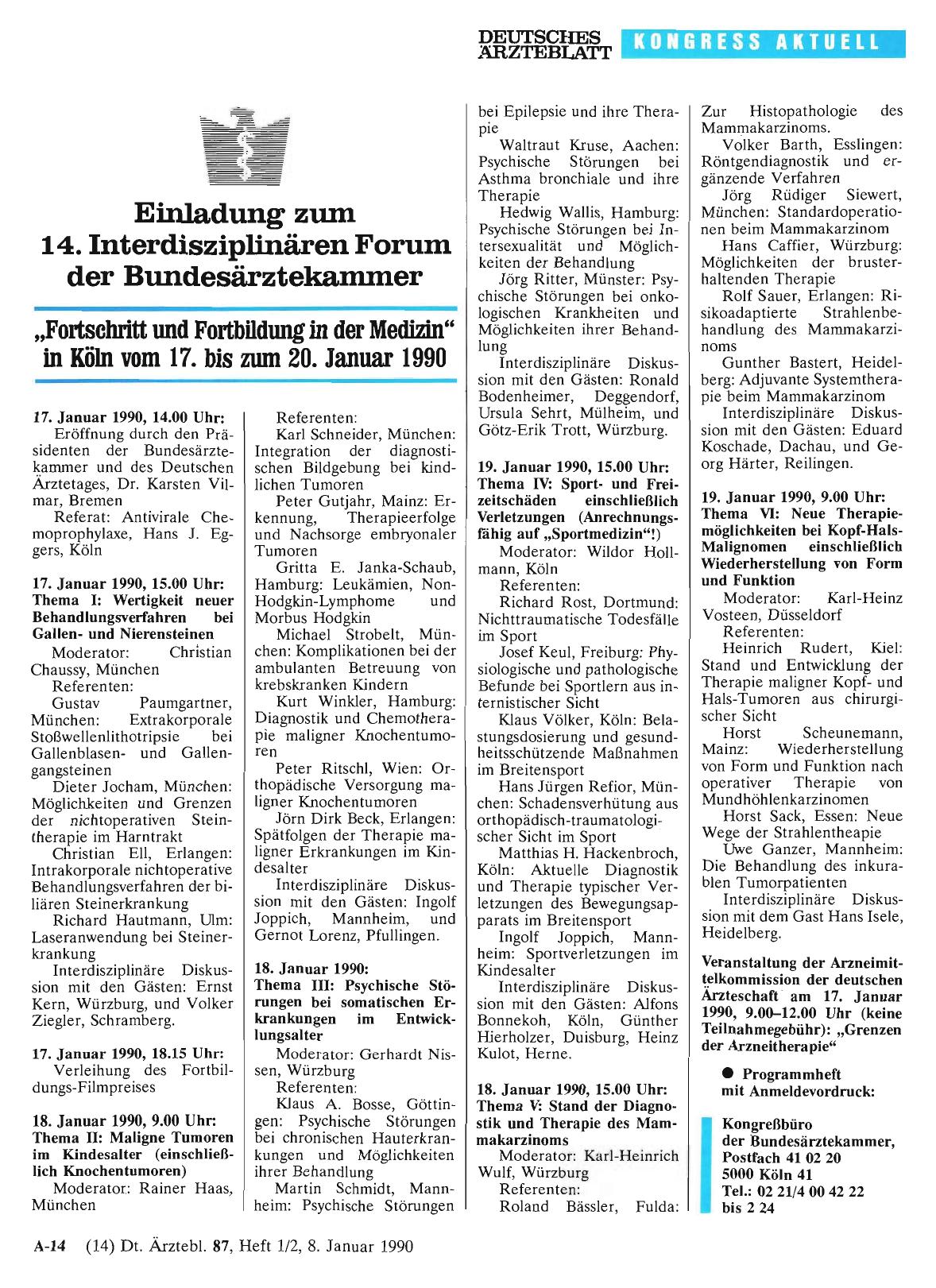 Vorschauseite 1: Einladung zum 14. Interdisziplinären Forum der Bundesärztekammer