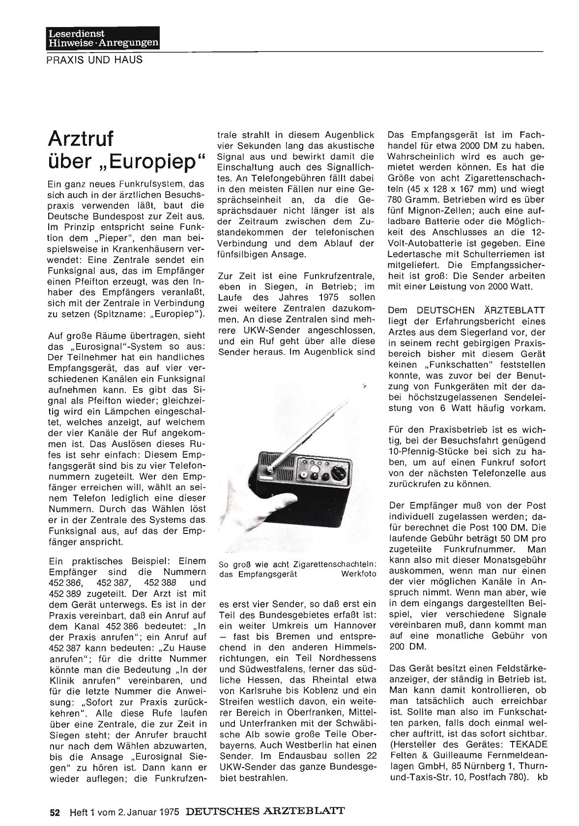 Vorschauseite 1: Arztruf über „Europiep“