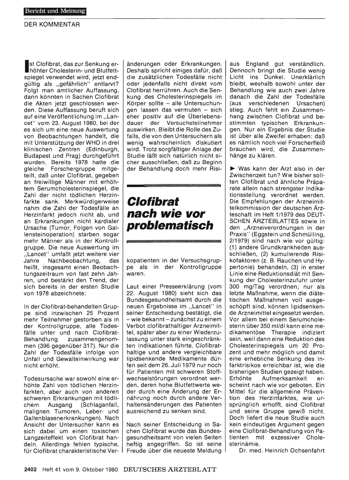 Vorschauseite 1: Clofibrat nach wie vor problematisch