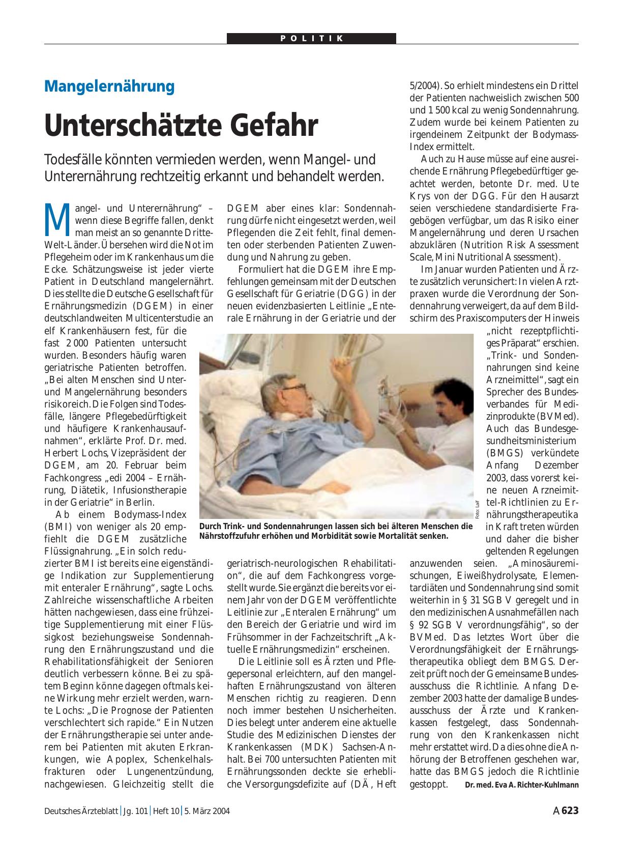Vorschauseite 1: Mangelernährung: Unterschätzte Gefahr