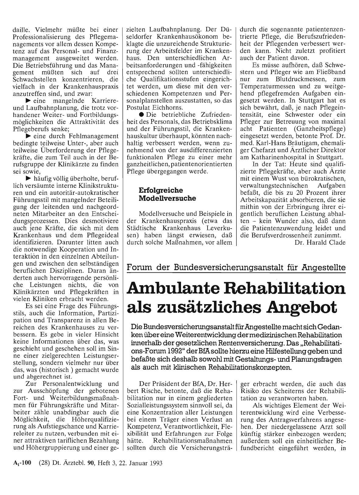 Vorschauseite 1: Forum der Bundesversicherungsanstalt für Angestellte: Anlbulante Rehabilitation als zusätzliches Angebot