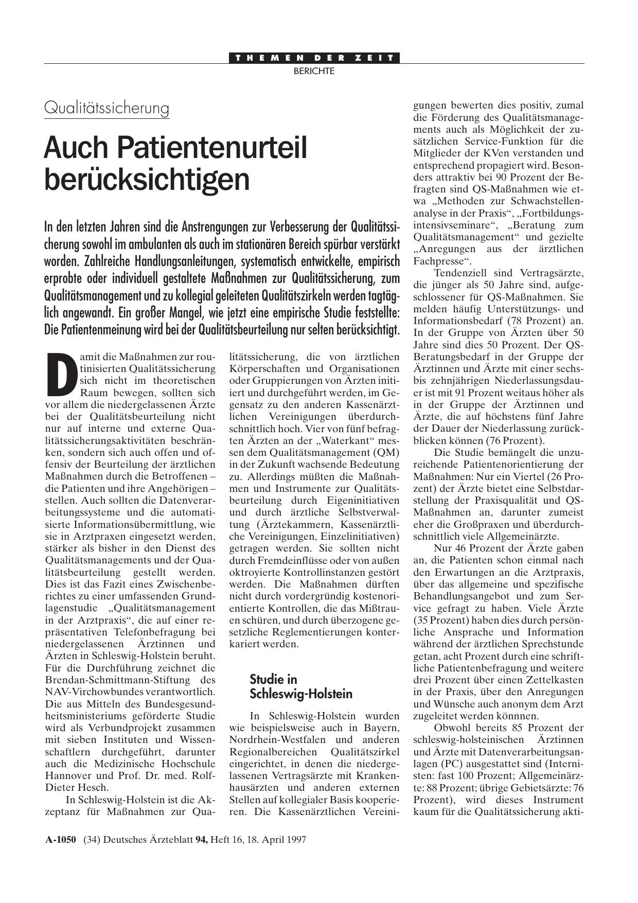 Vorschauseite 1: Qualitätssicherung: Auch Patientenurteil berücksichtigen