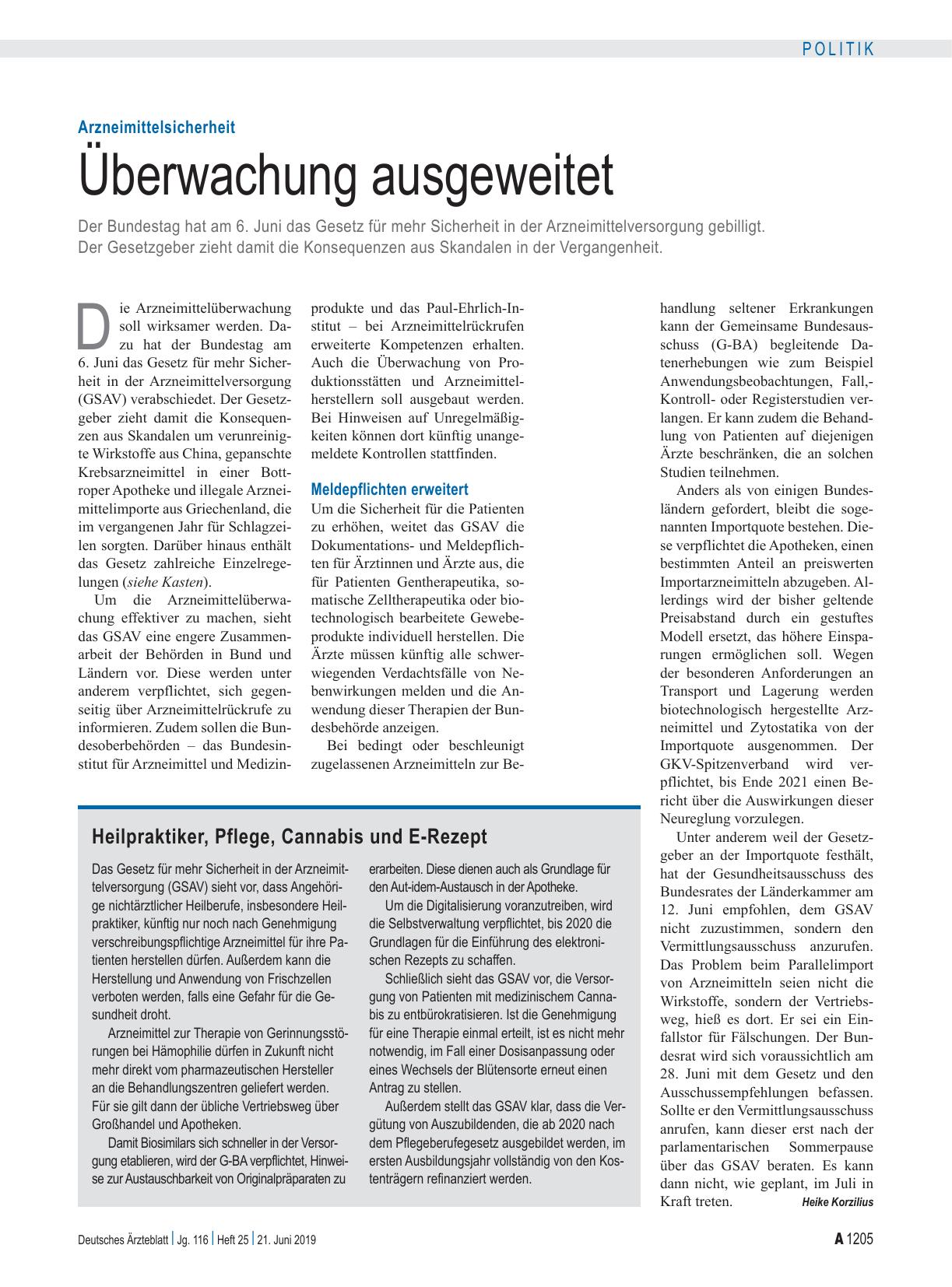 Vorschauseite 1: Arzneimittelsicherheit: Überwachung ausgeweitet