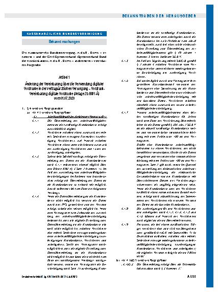 Vorschauseite 1: Änderung der Vereinbarung über die Verwendung digitaler Vordrucke in der vertragsärztlichen Versorgung – Vordruck-Vereinbarung digitale Vordrucke (Anlage 2b BMV-Ä) vom 01. 07. 2020