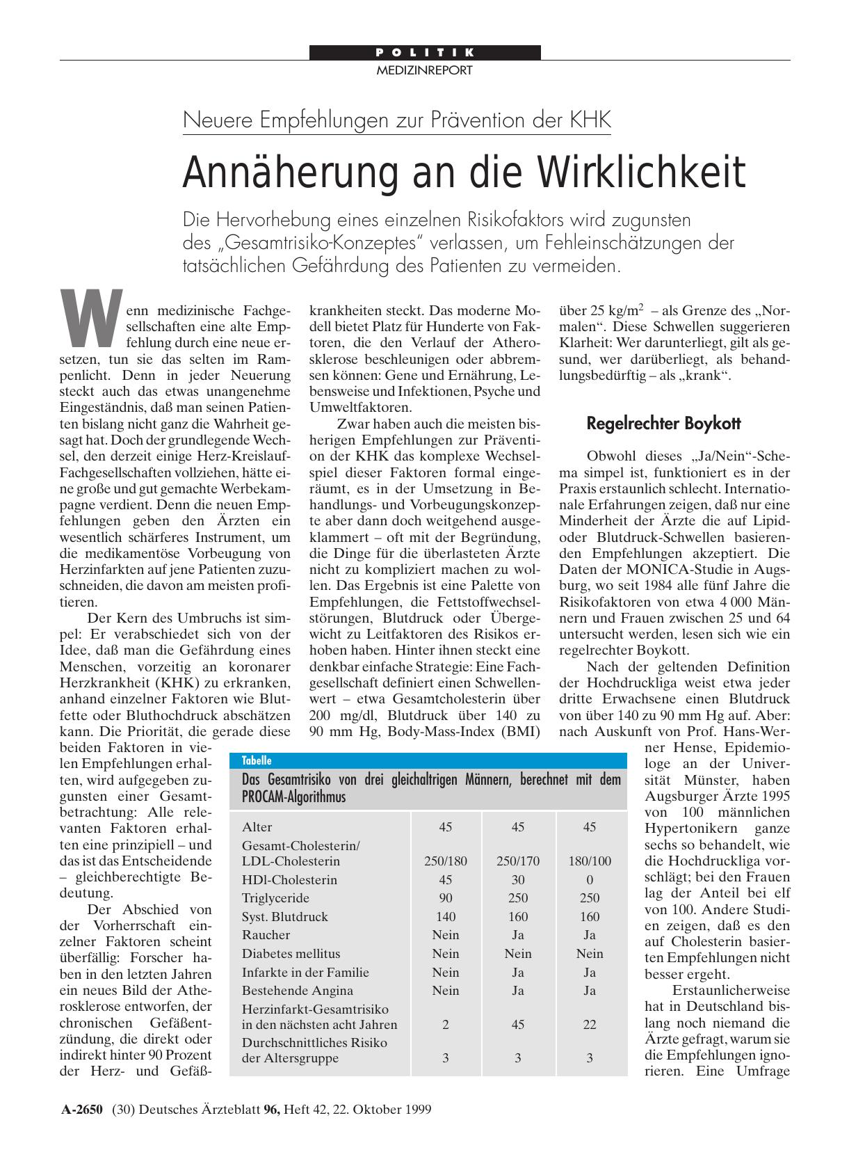 Vorschauseite 1: Neuere Empfehlungen zur Prävention der KHK: Annäherung an die Wirklichkeit