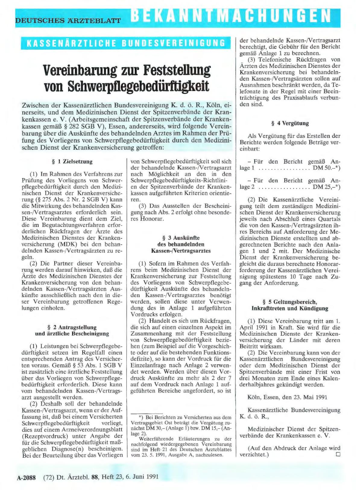 Vorschauseite 1: Vereinbarung zur Feststellung von Schwerpflegebedürftigkeit