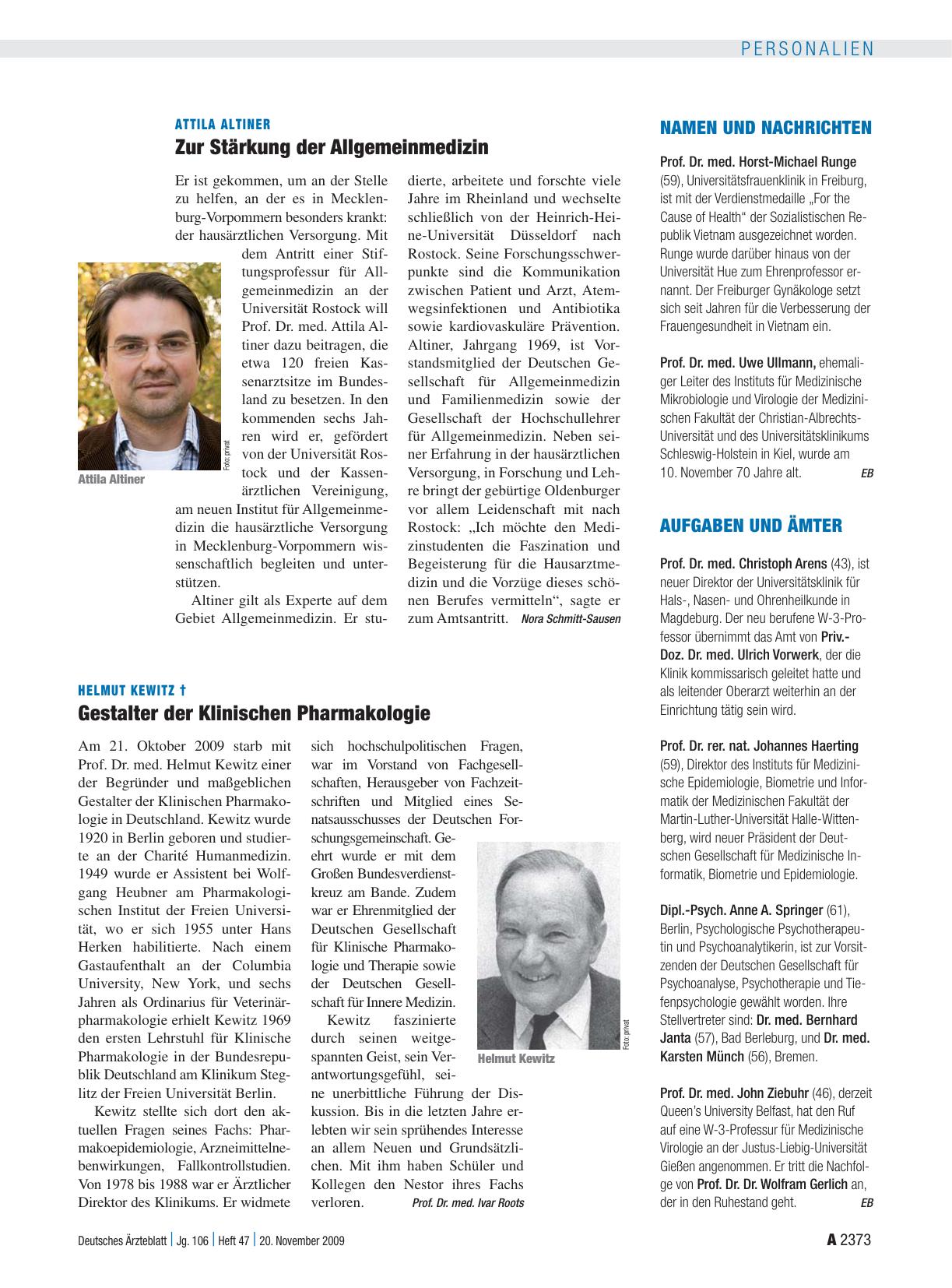 Vorschauseite 1: Helmut Kewitz †: Gestalter der Klinischen Pharmakologie
